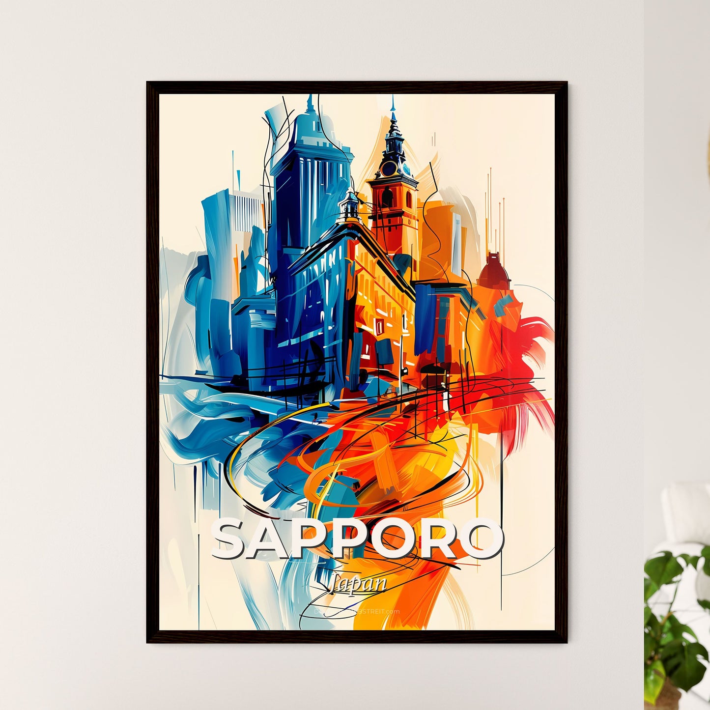 Vibrant Sapporo, Japan - A Colorful Cityscape With Buildings And A Street