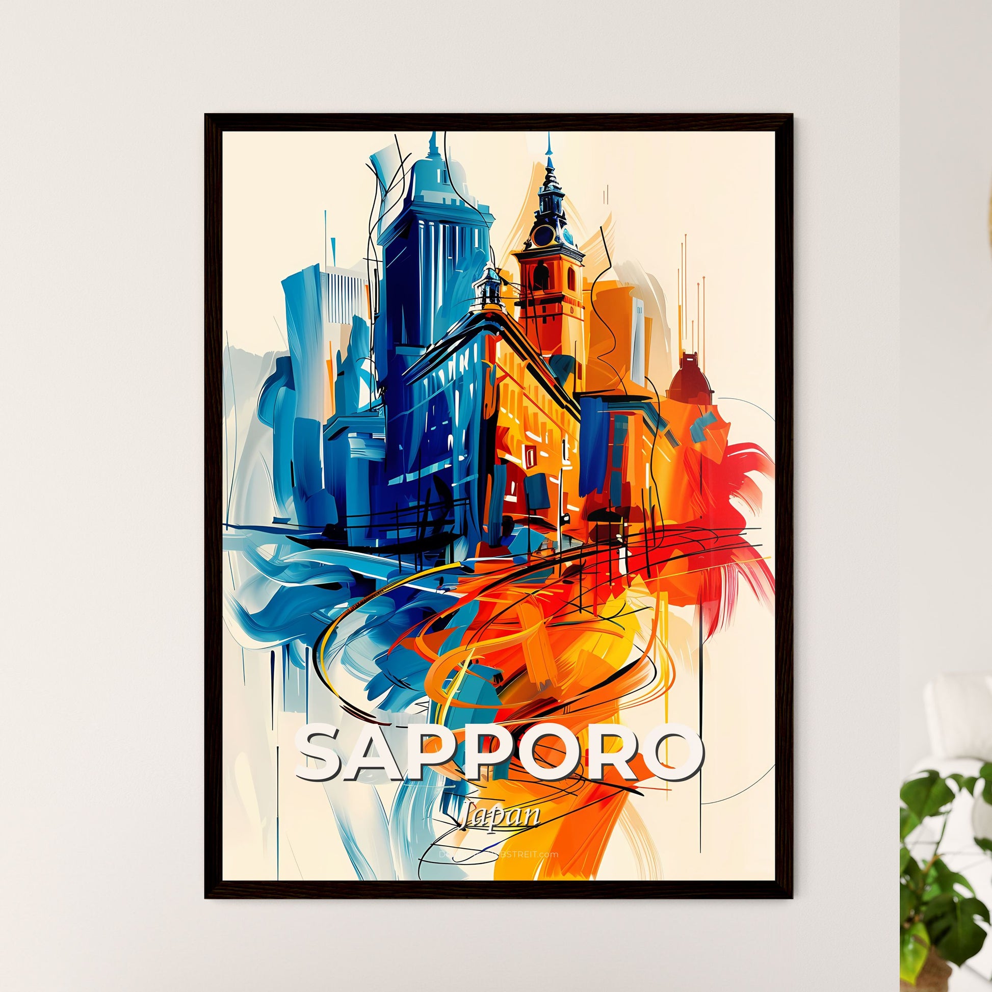 Vibrant Sapporo, Japan - A Colorful Cityscape With Buildings And A Street