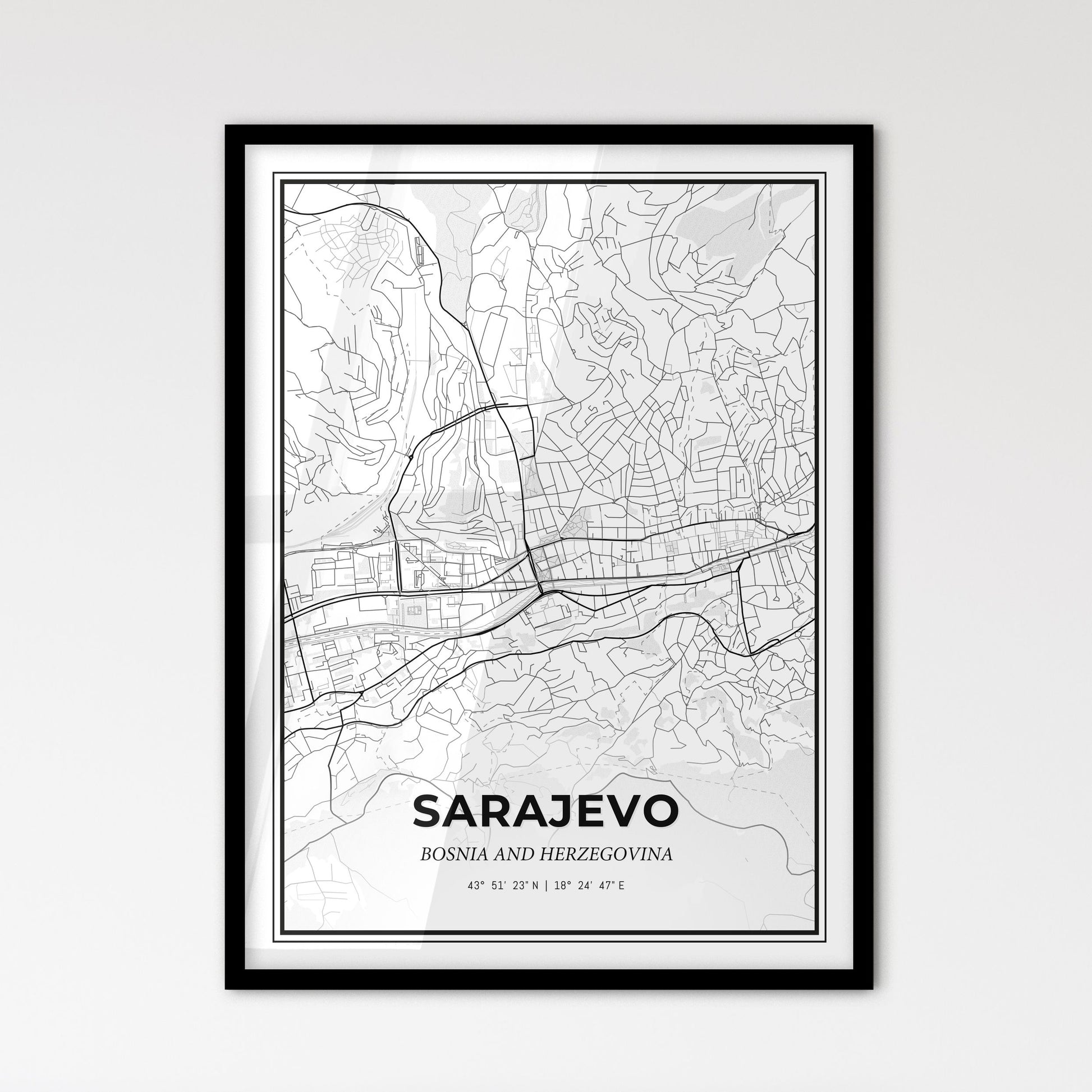 Sarajevo Bosnia and Herzegovina - Scandinavian Style City Map for Modern Home Decor