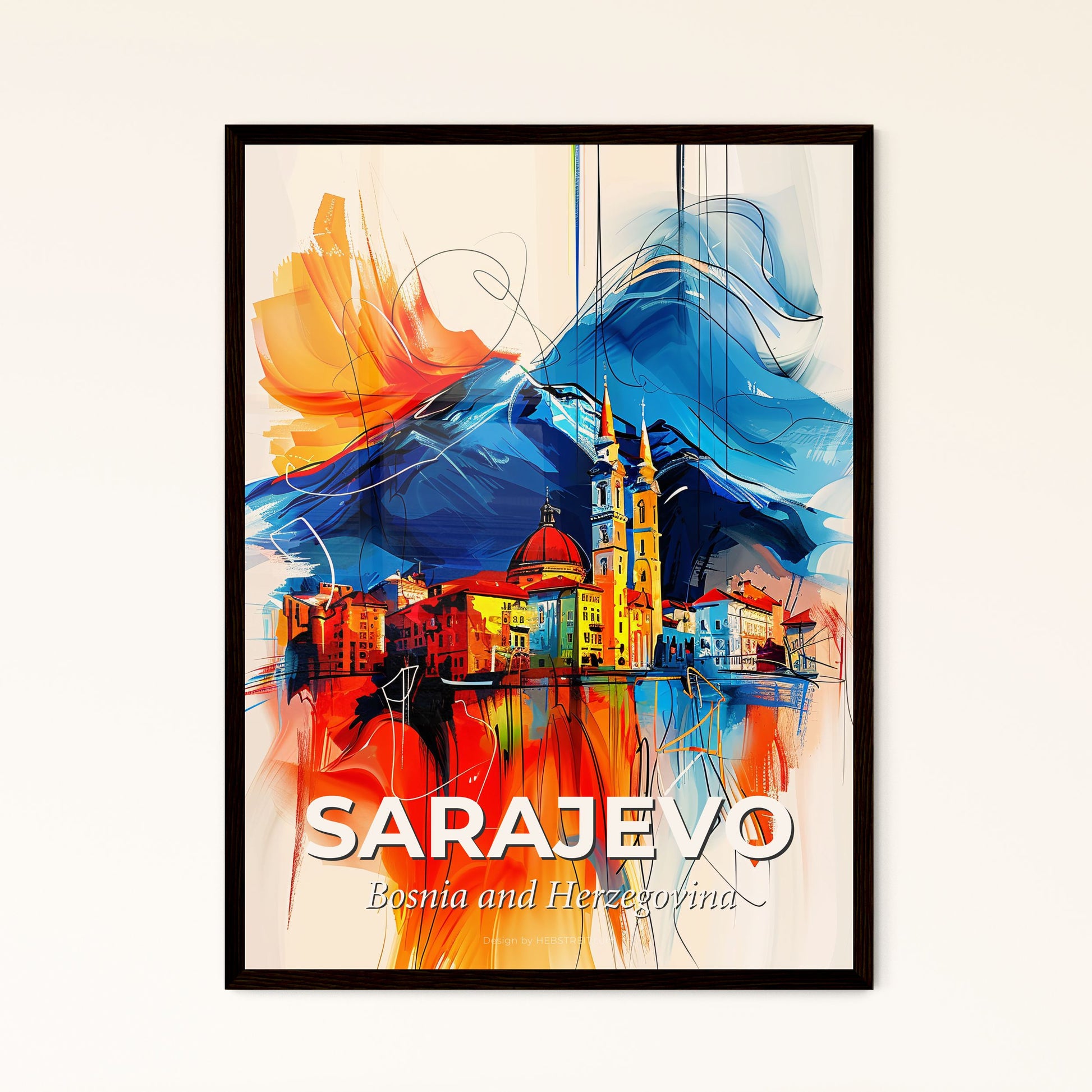 Vibrant Sarajevo, Bosnia And Herzegovina - A Painting Of A City And Mountains