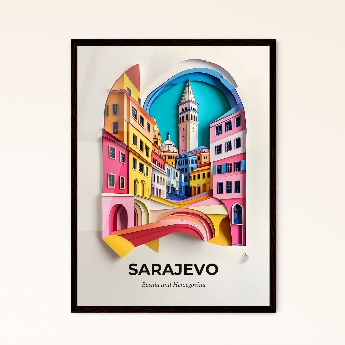 Vivid Sarajevo, Bosnia and Herzegovina - a paper cut of a city with a clock tower