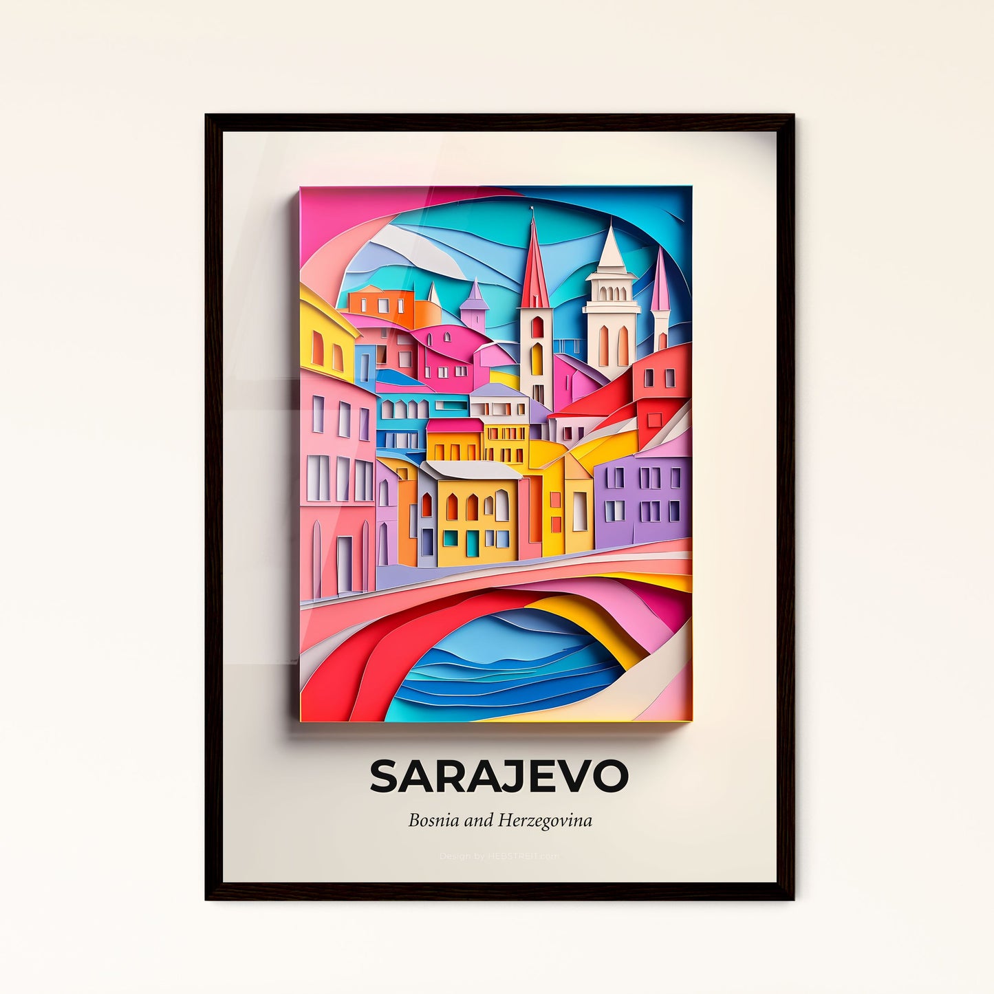 Vivid Sarajevo, Bosnia and Herzegovina - a painting of a city with a bridge