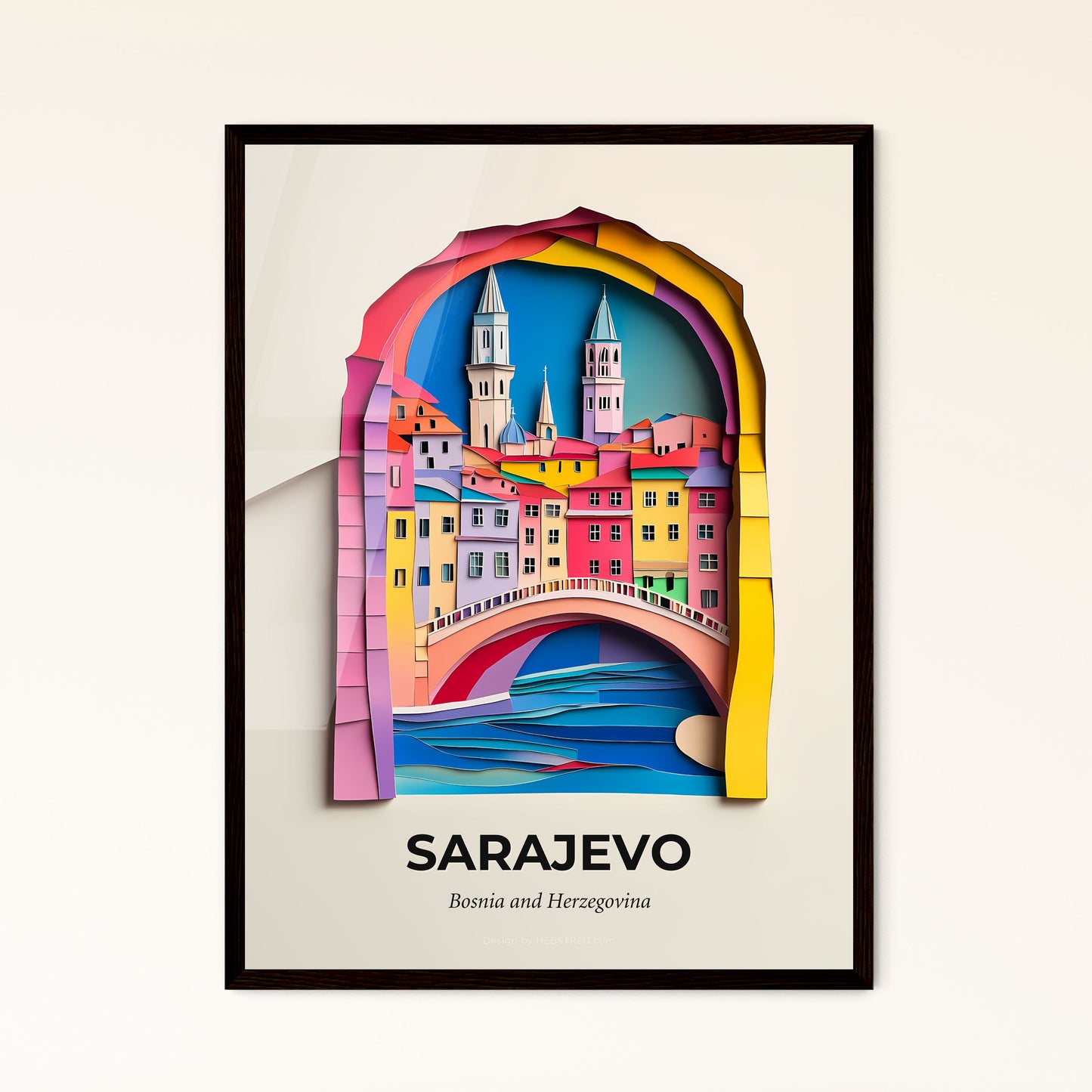 Vivid Sarajevo, Bosnia and Herzegovina - a paper cut of a city with a bridge