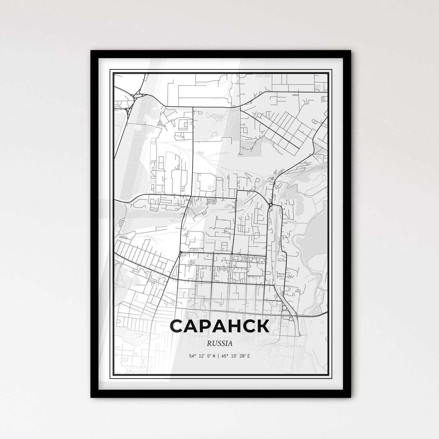 Saransk Russia - Scandinavian Style City Map for Modern Home Decor