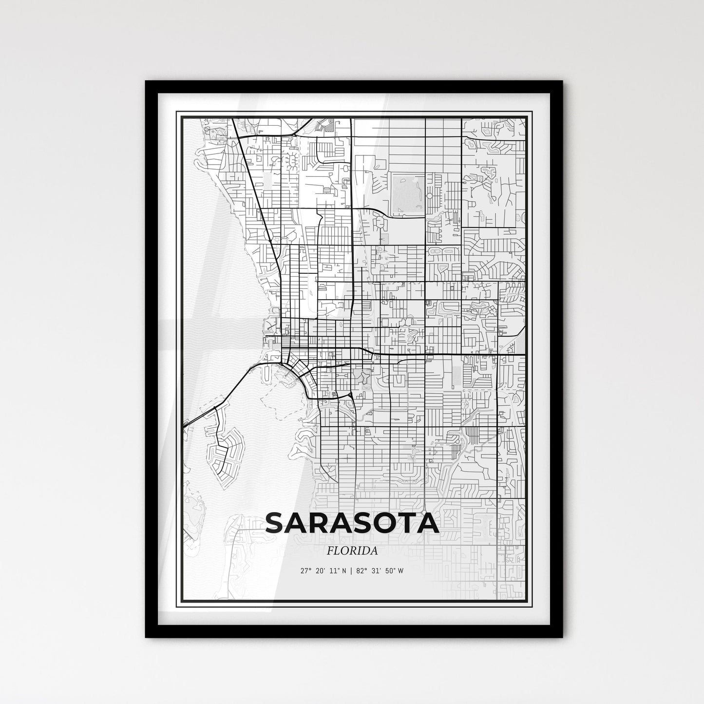 Sarasota Florida - Scandinavian Style City Map for Modern Home Decor