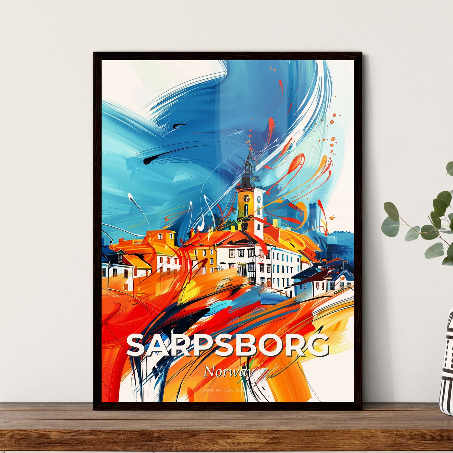 Vibrant Sarpsborg, Norway - A Painting Of A Town