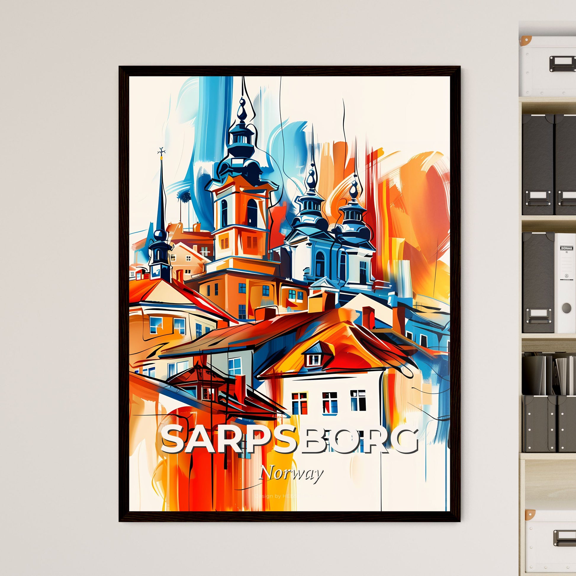 Vibrant Sarpsborg, Norway - A Painting Of A Town