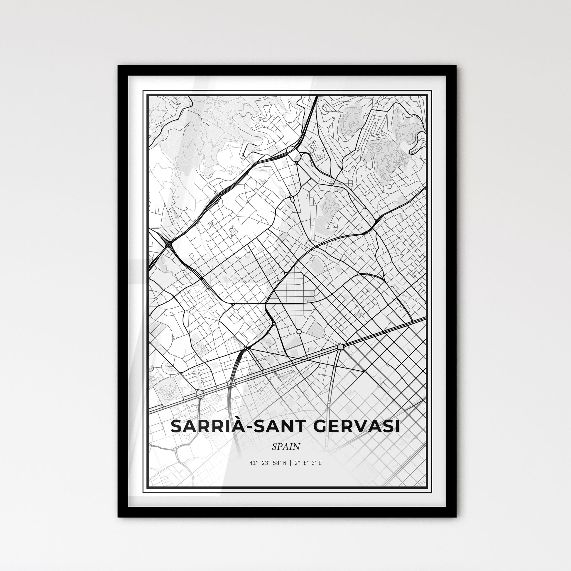 Sarrià-Sant Gervasi Spain - Scandinavian Style City Map for Modern Home Decor