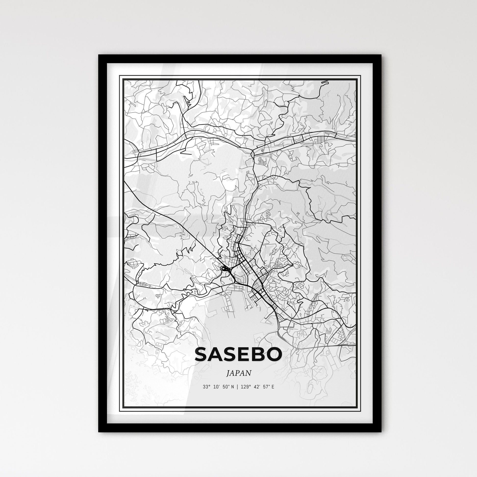 Sasebo Japan - Scandinavian Style City Map for Modern Home Decor