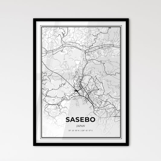 Sasebo Japan - Scandinavian Style City Map for Modern Home Decor