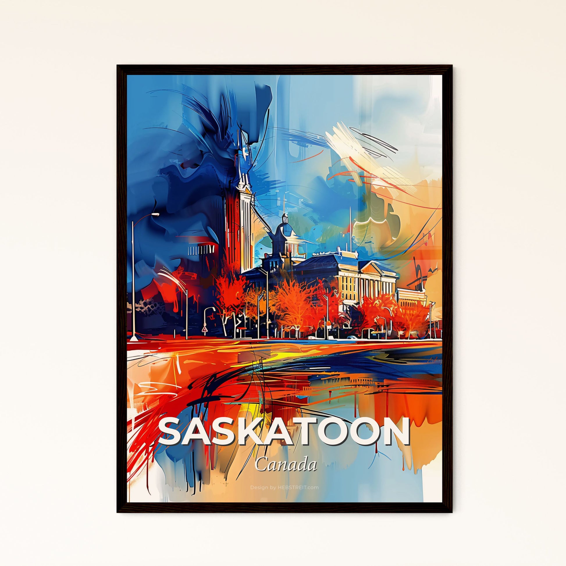 Vibrant Saskatoon, Canada - A Painting Of A Building And Trees