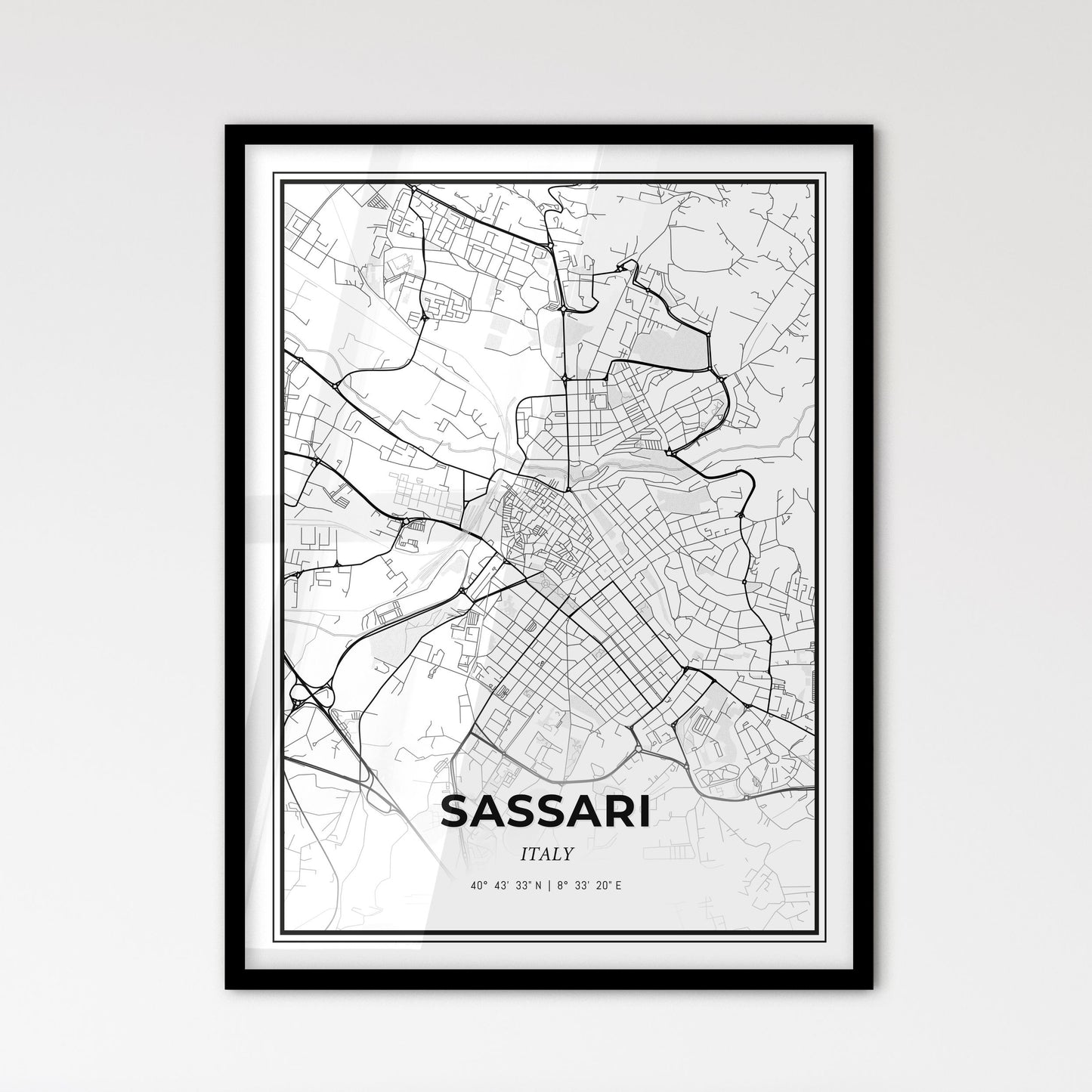 Sassari Italy - Scandinavian Style City Map for Modern Home Decor