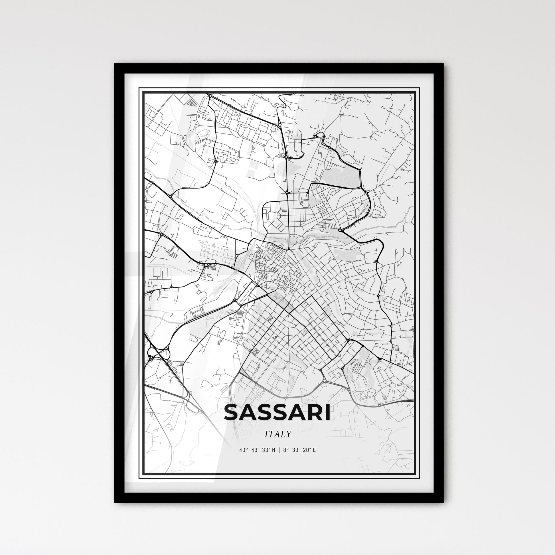 Sassari Italy - Scandinavian Style City Map for Modern Home Decor