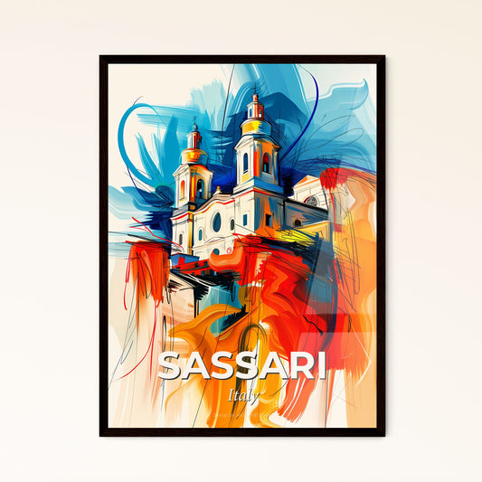 Vibrant Sassari, Italy - A Painting Of A Building With Colorful Paint