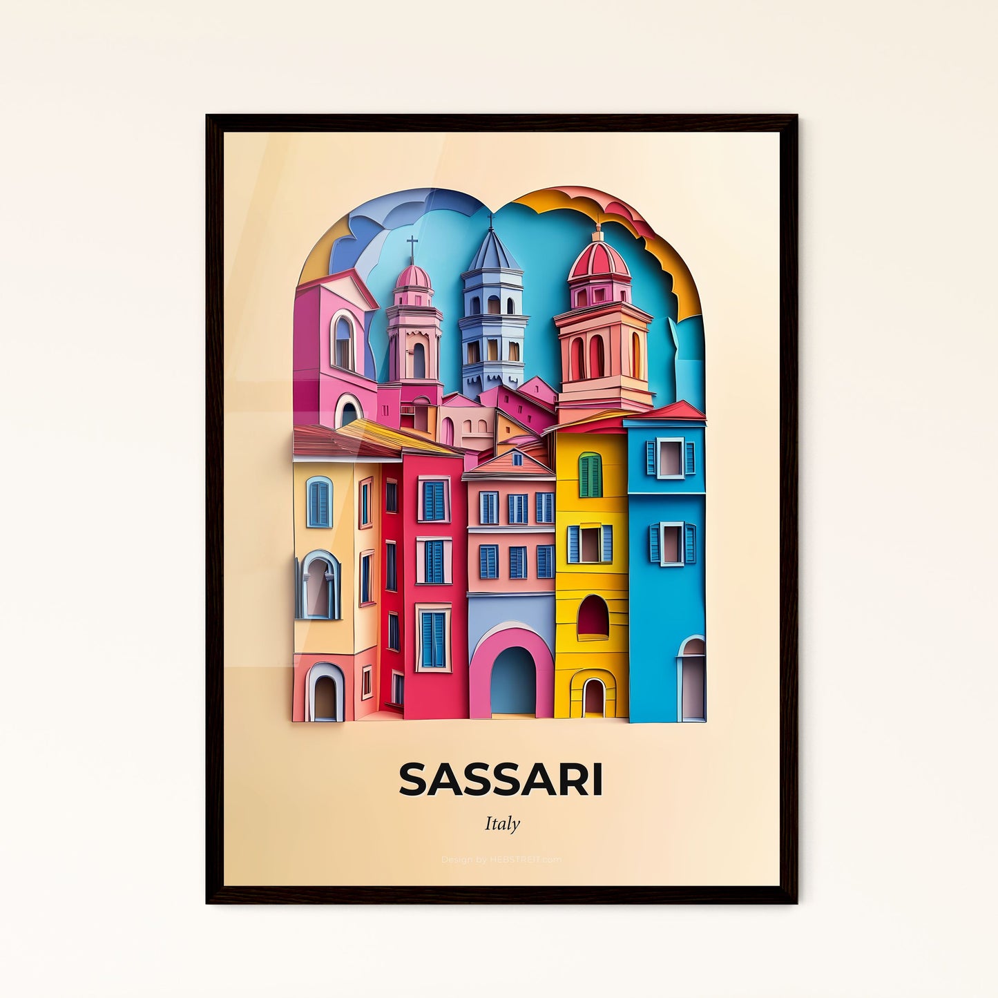 Vivid Sassari, Italy - a paper cut of a city with a clock tower