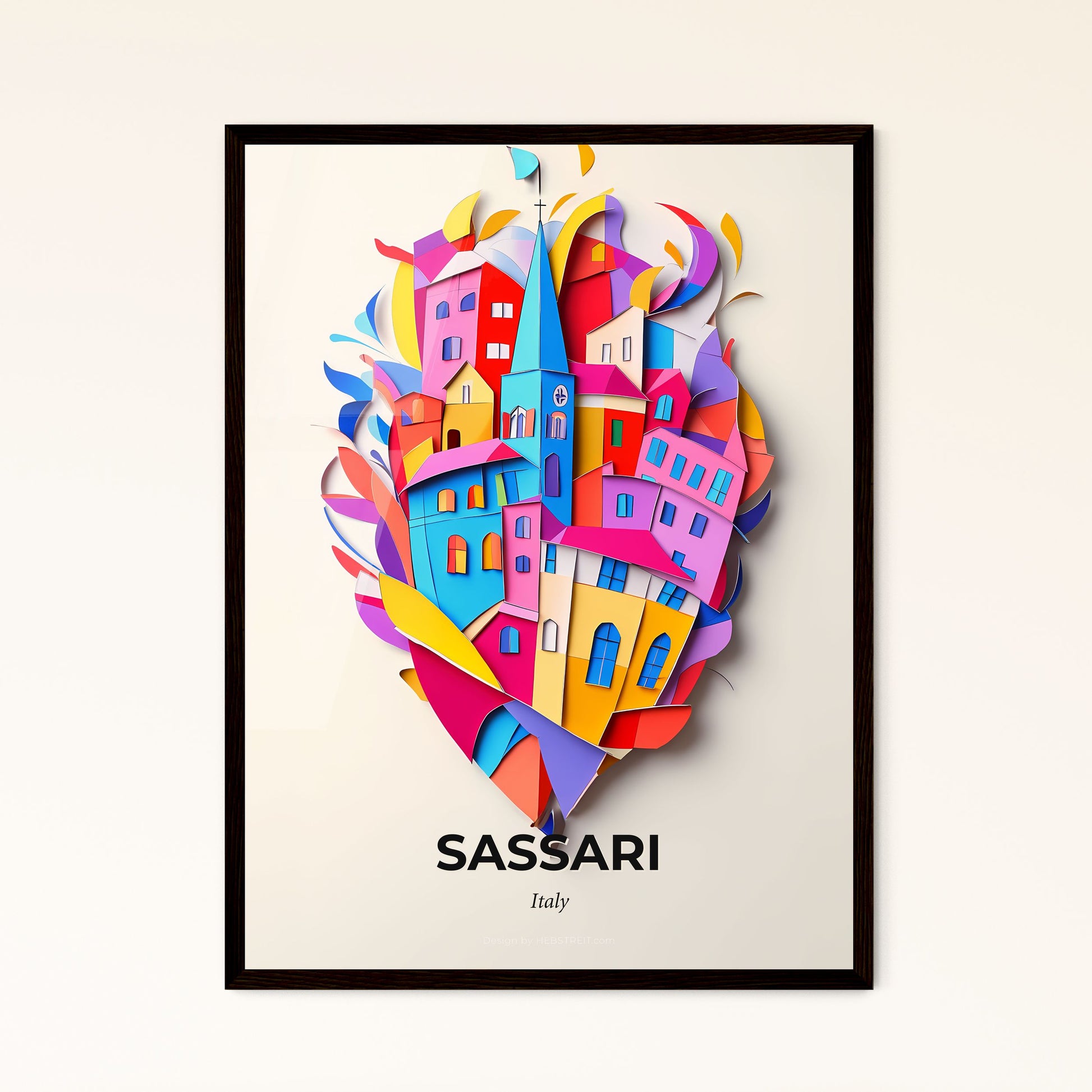 Vivid Sassari, Italy - a heart shaped paper cut of a city