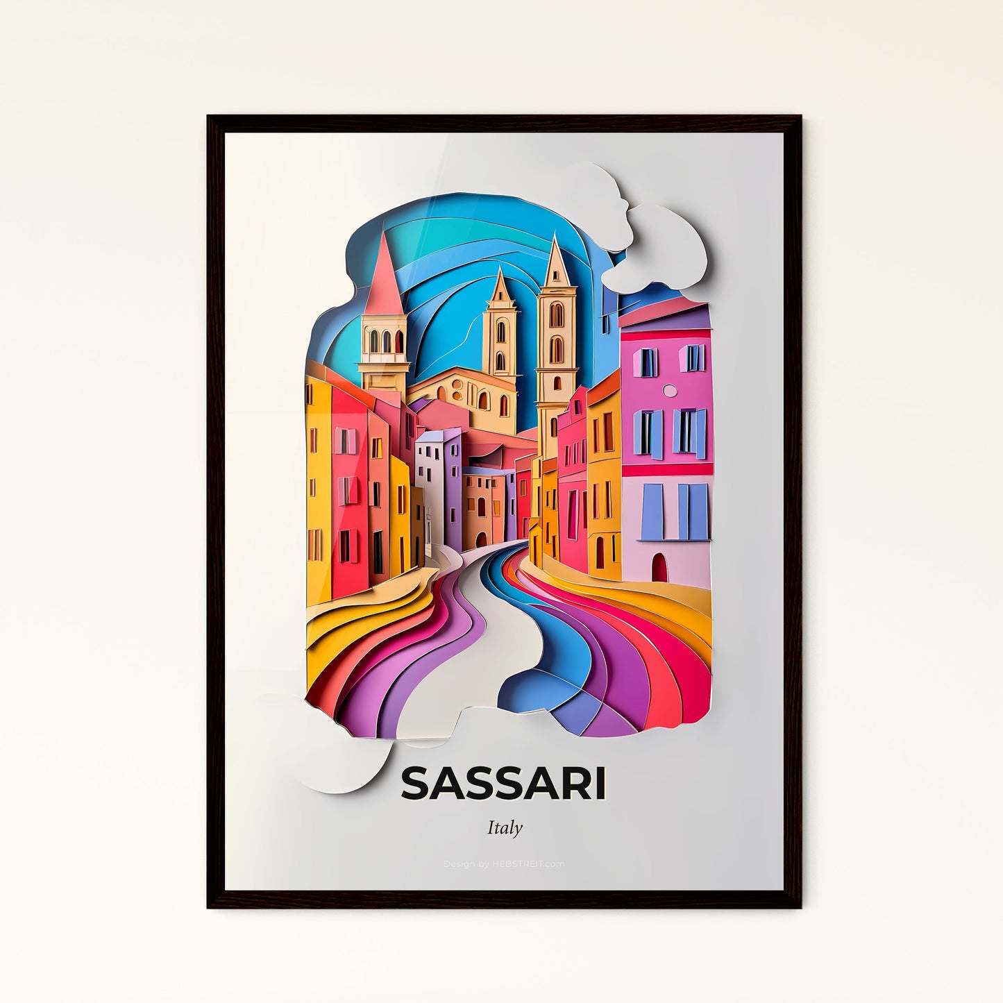 Vivid Sassari, Italy - a paper cut of a city with a rainbow river