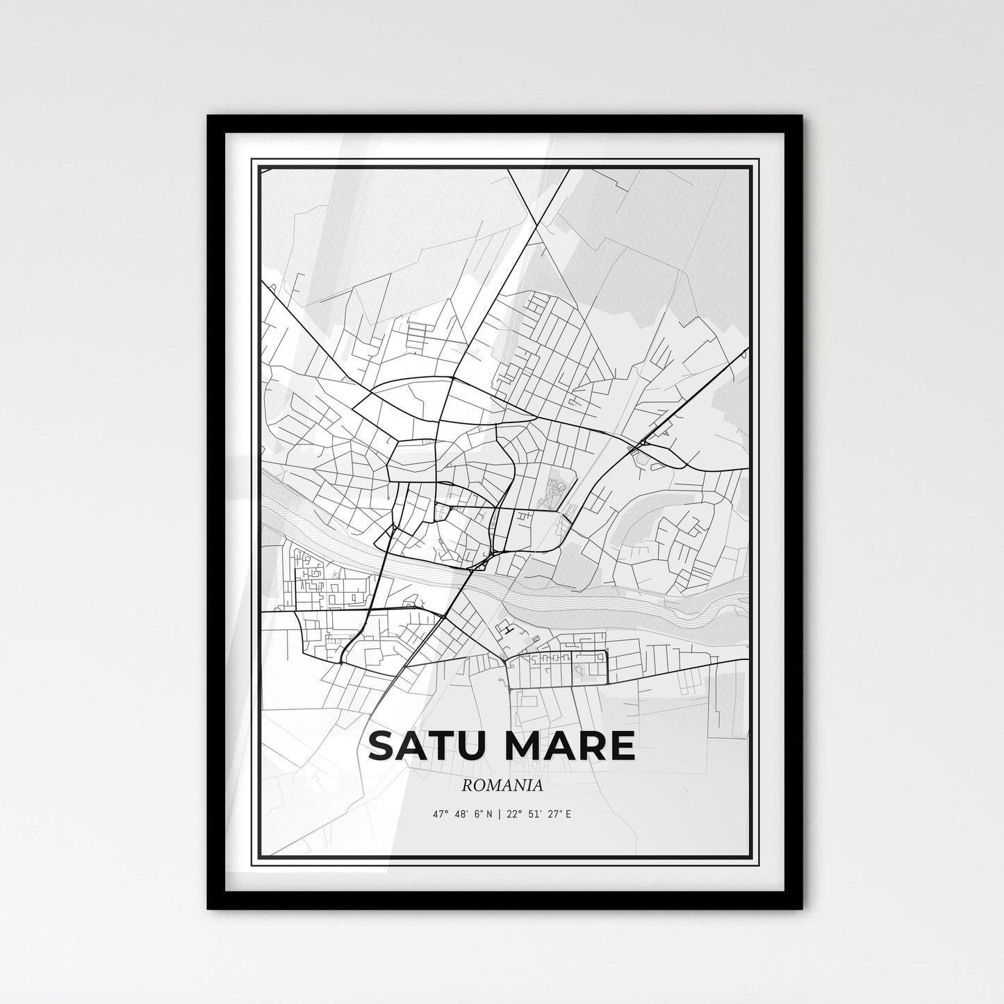 Satu Mare Romania - Scandinavian Style City Map for Modern Home Decor