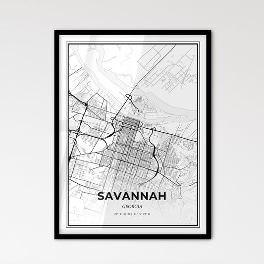 Savannah Georgia - Scandinavian Style City Map for Modern Home Decor