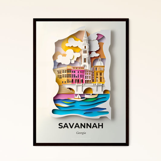 Vivid Savannah, Georgia - a paper cut of a building with a clock tower