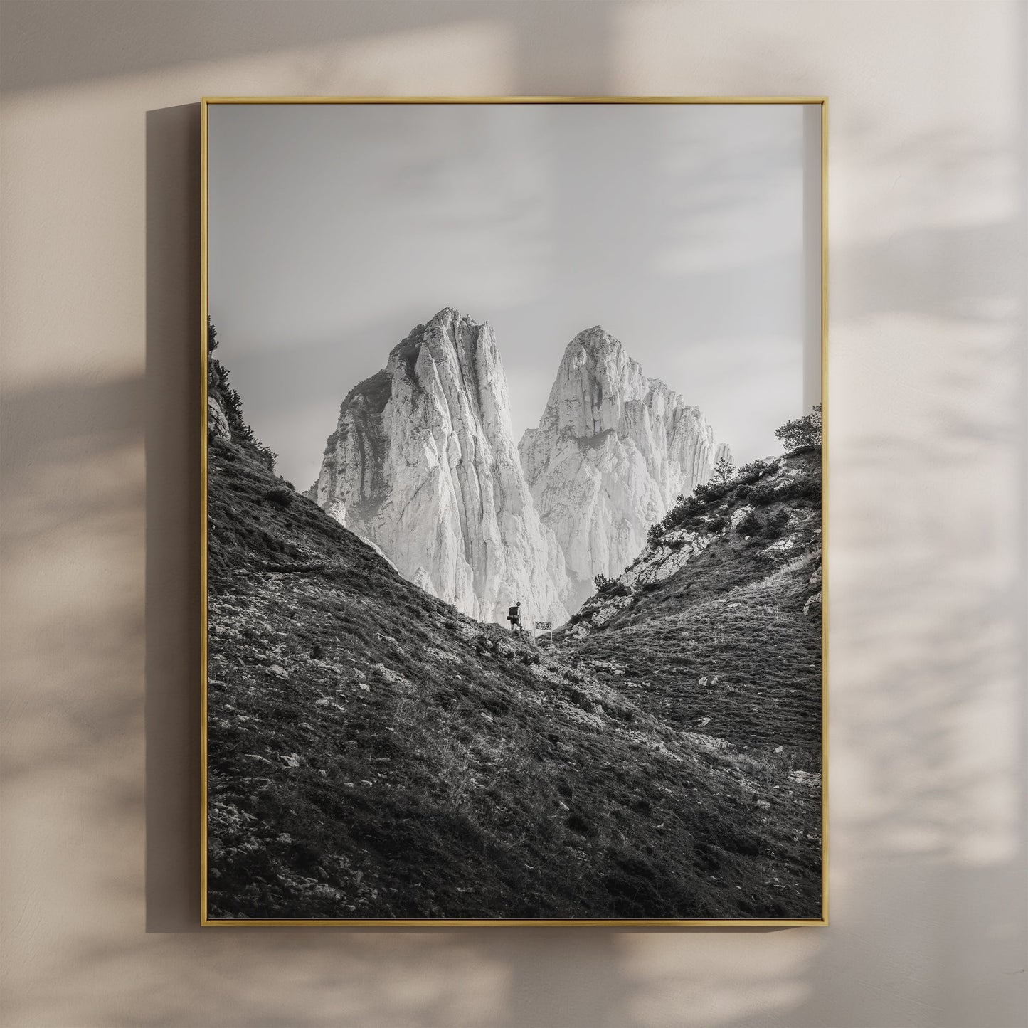 Saxer Lücke Hiker – Black and White Swiss Alps Wall Art Print