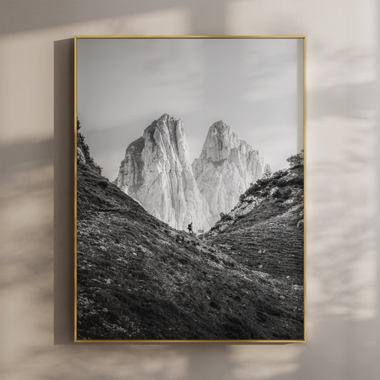 Saxer Lücke Hiker – Black and White Swiss Alps Wall Art Print
