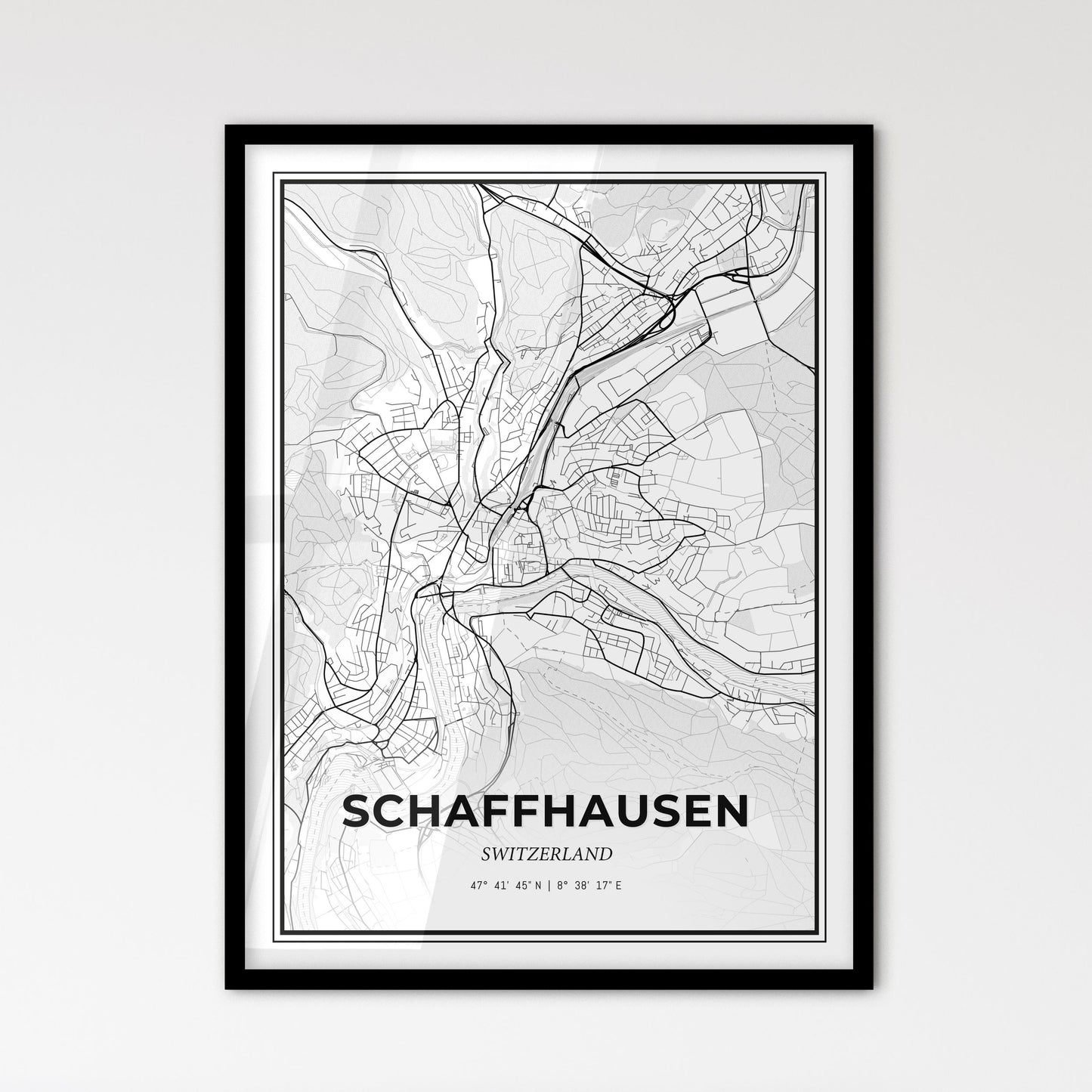 Schaffhausen Switzerland - Scandinavian Style City Map for Modern Home Decor