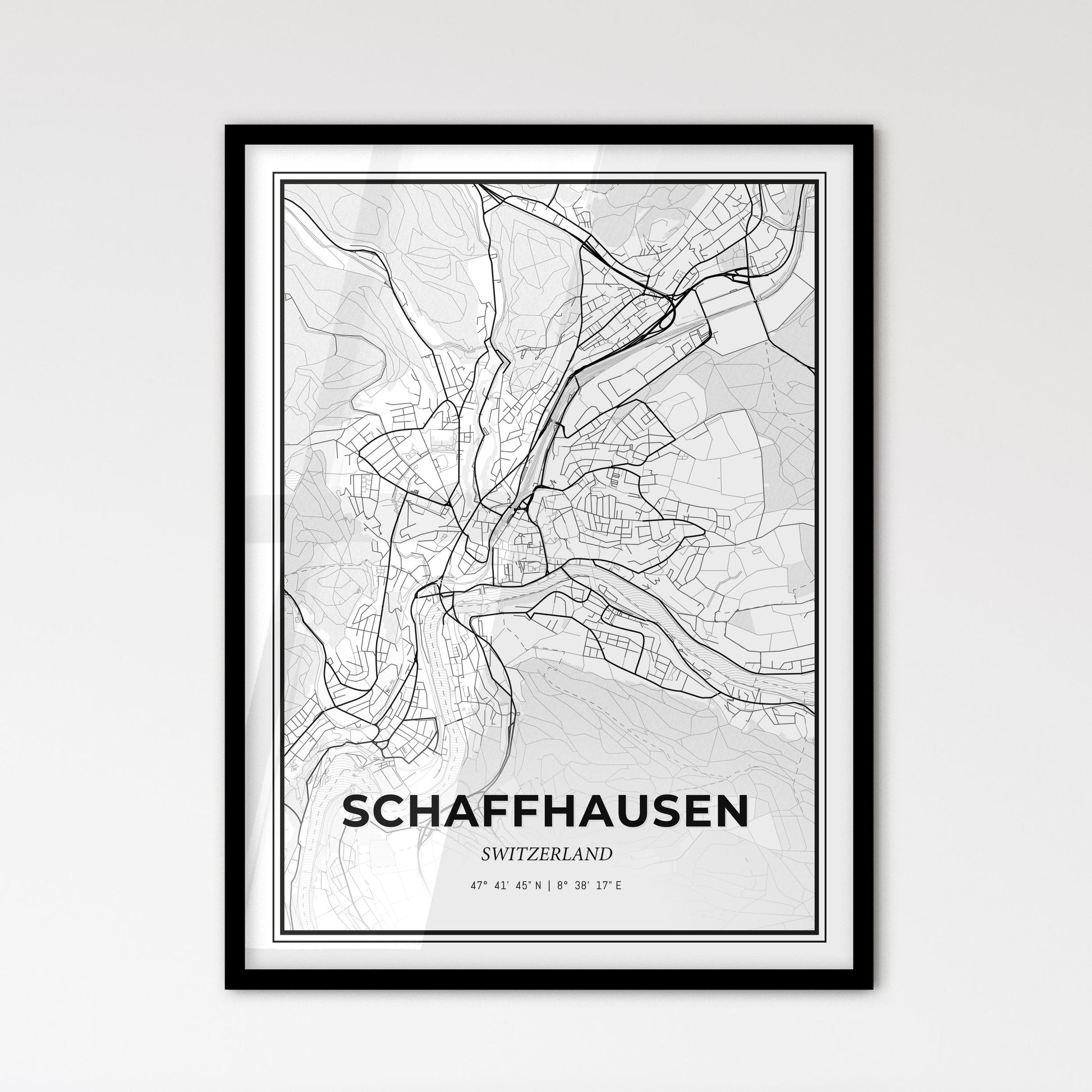 Schaffhausen Switzerland - Scandinavian Style City Map for Modern Home Decor