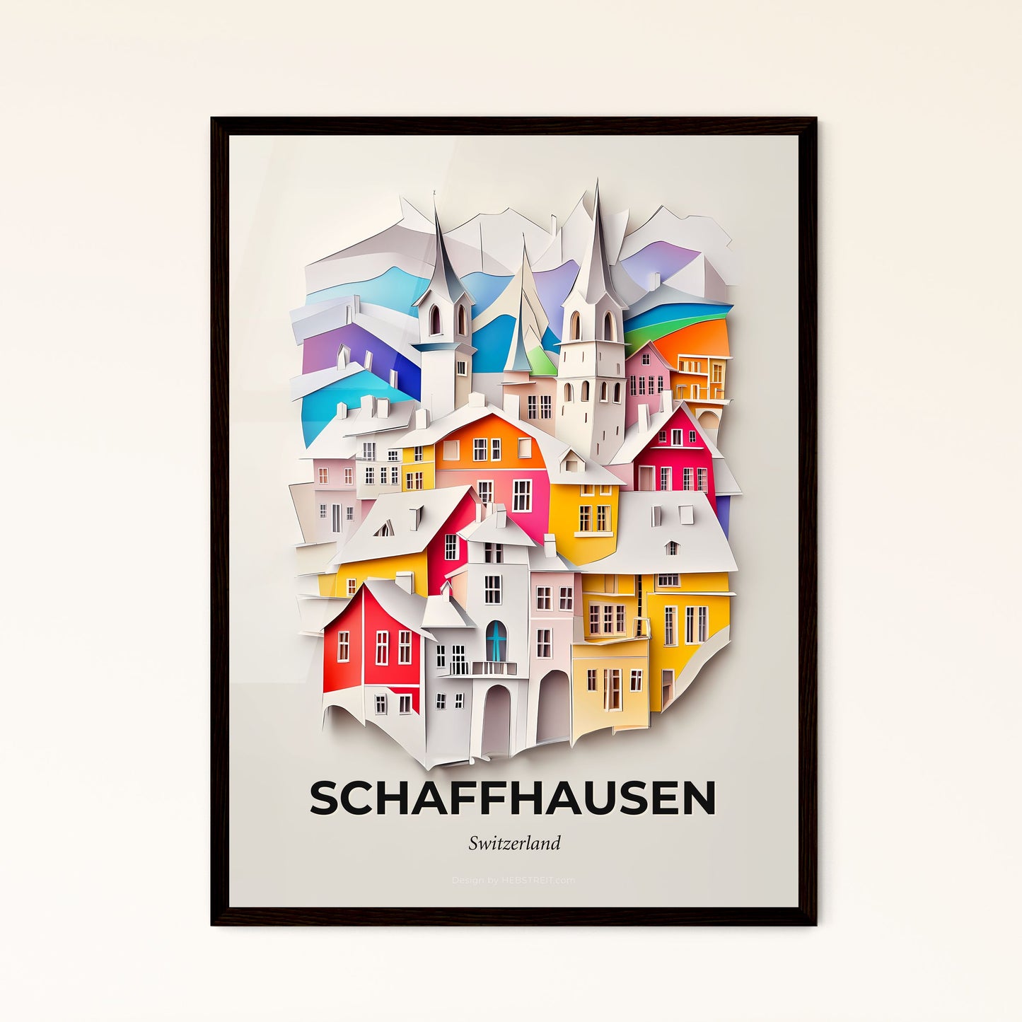 Vivid Schaffhausen, Switzerland - a paper cut of a city with a mountain in the background