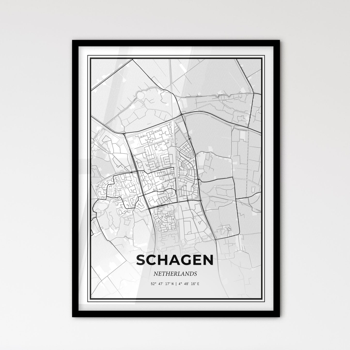  Schagen Netherlands - Scandinavian Style City Map for Modern Home Decor