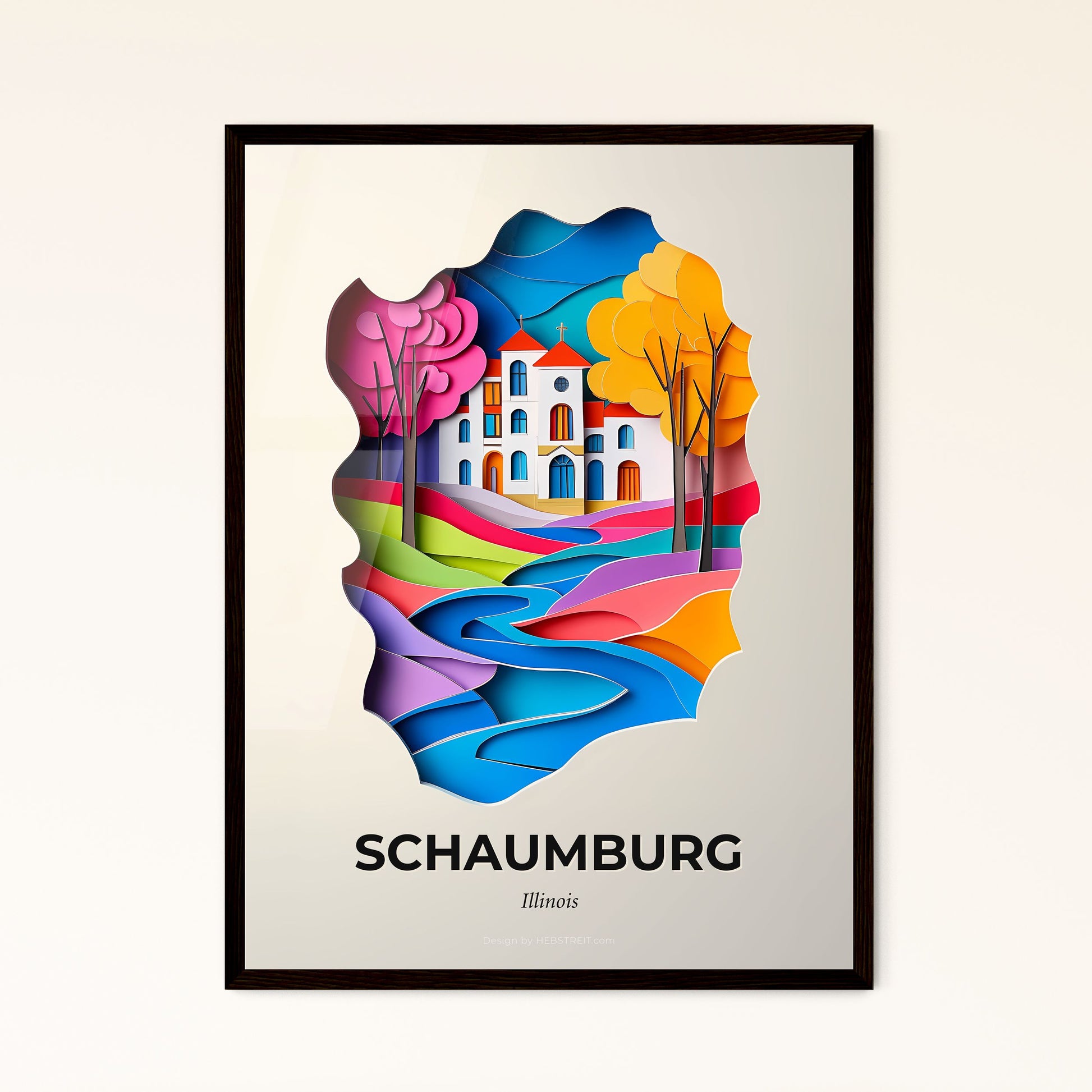 Vivid Schaumburg, Illinois - a paper cut of a church and a stream