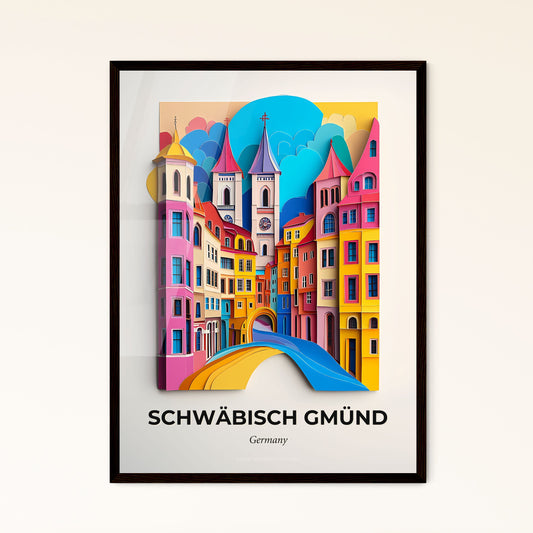 Vivid Schwabisch Gmund, Germany - a painting of a city with a bridge