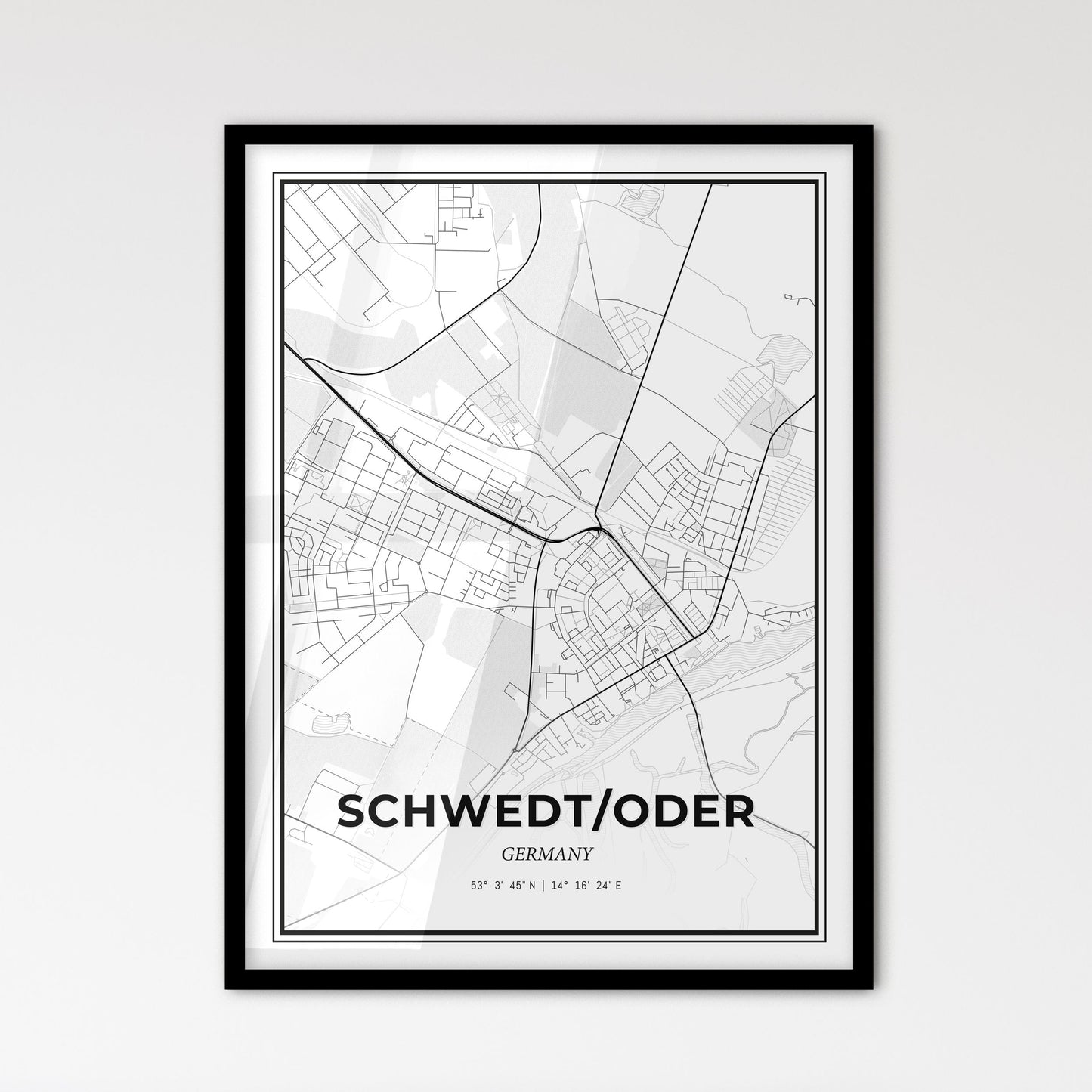 Schwedt/Oder Germany - Scandinavian Style City Map for Modern Home Decor