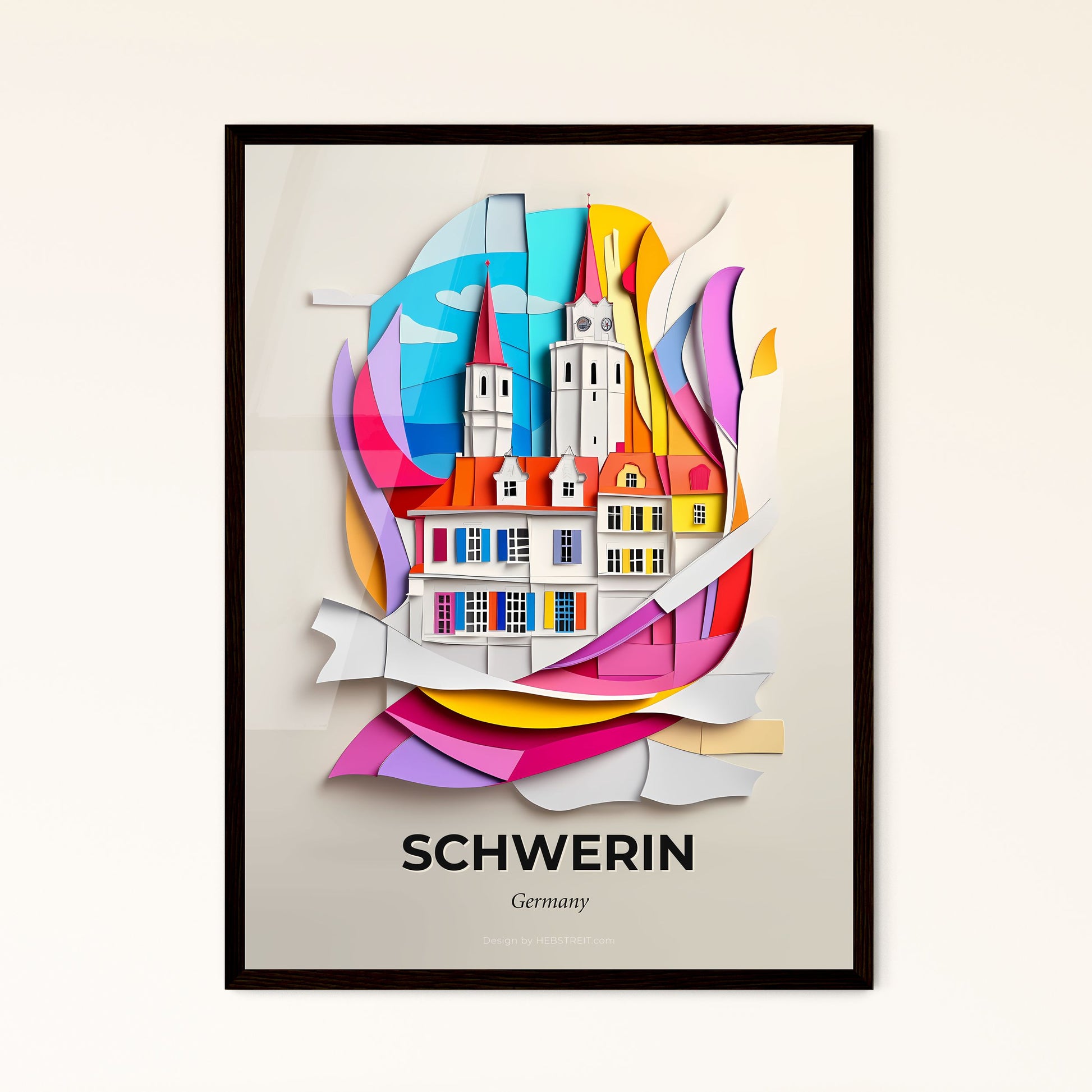 Vivid Schwerin, Germany - a paper cut of a city with a clock tower