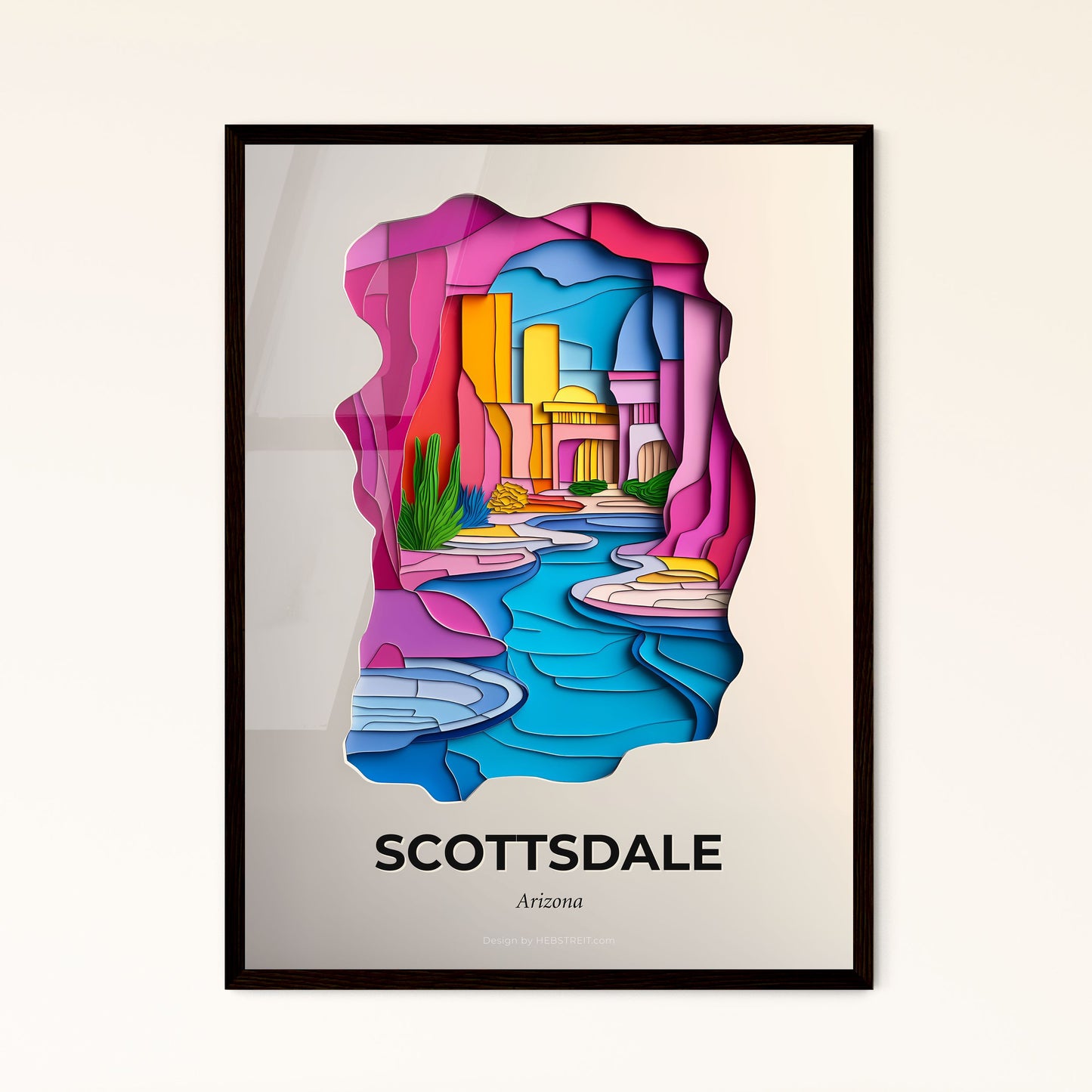 Vivid Scottsdale, Arizona - a paper cut of a city with a river