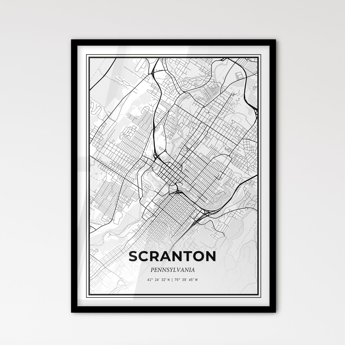 Scranton Pennsylvania - Scandinavian Style City Map for Modern Home Decor