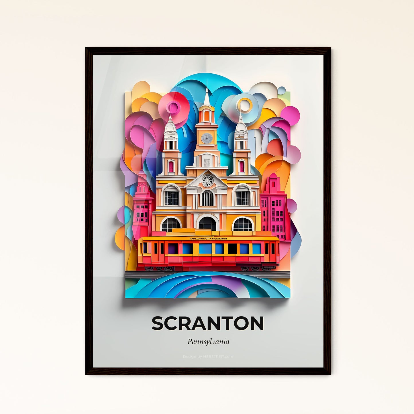 Vivid Scranton, Pennsylvania - a colorful city with a train passing by