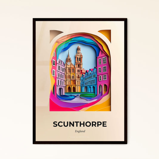 Vivid Scunthorpe, England - a paper cut of a city with a clock tower