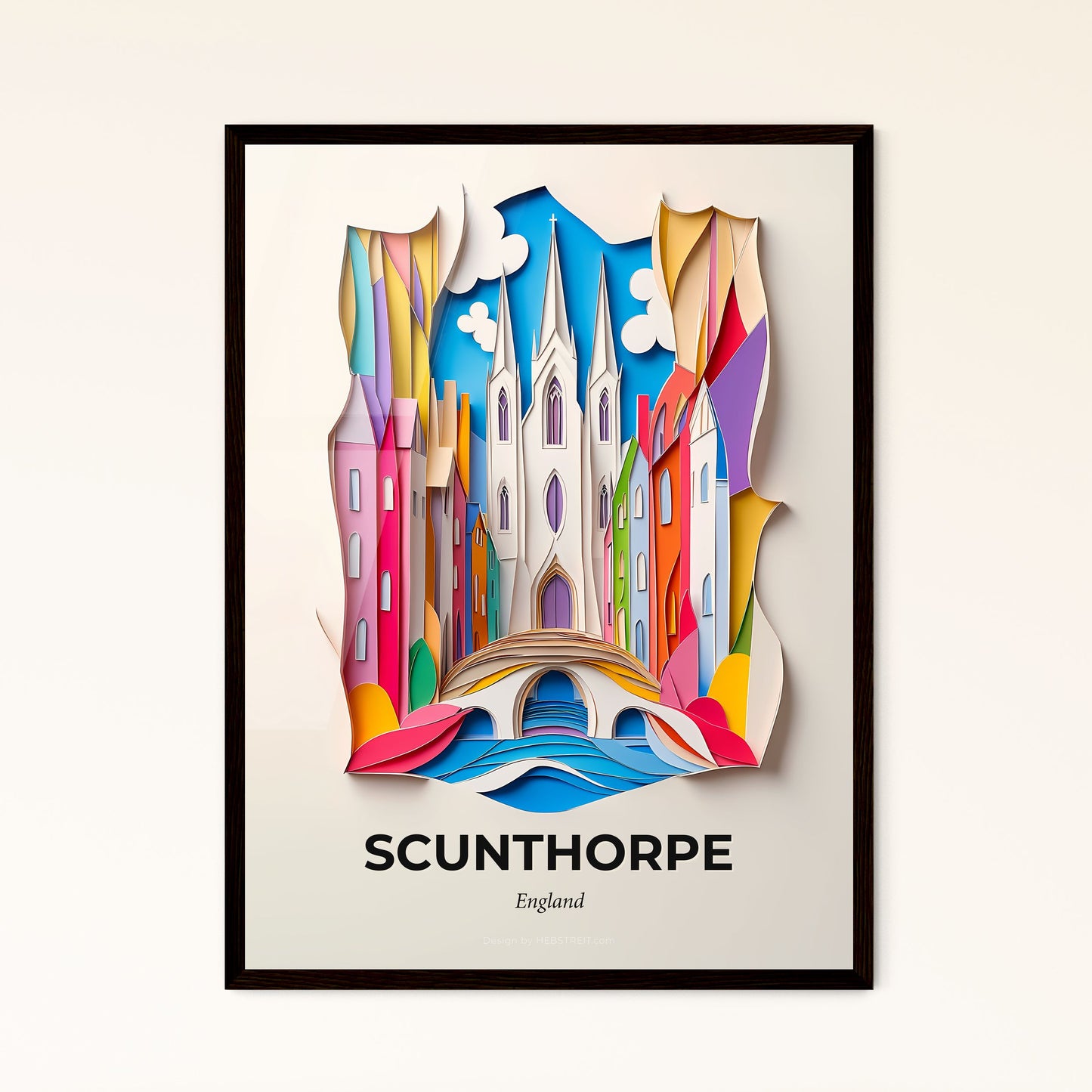 Vivid Scunthorpe, England - a paper cut of a church and a bridge