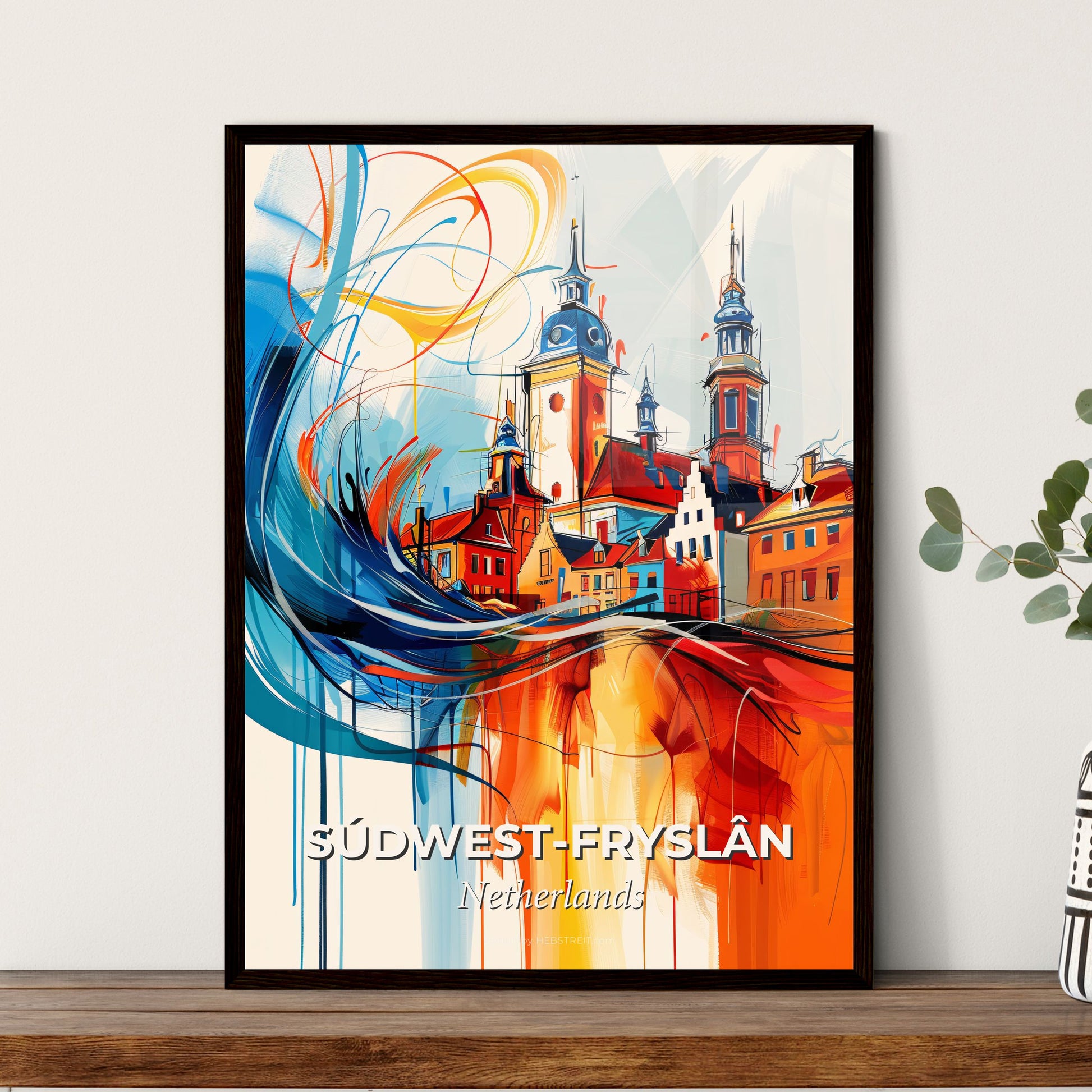 Vibrant Súdwest-Fryslân, Netherlands - A Painting Of A City