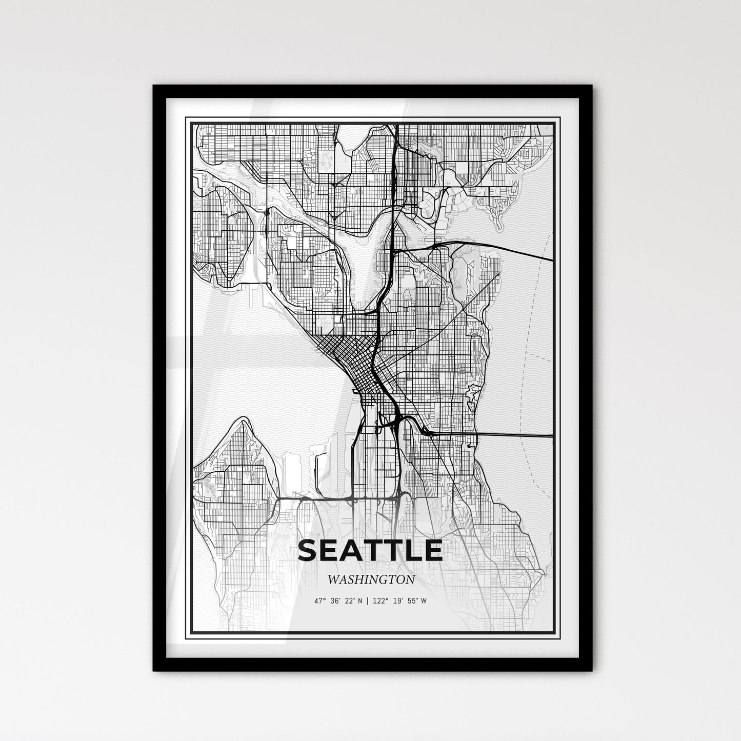 Seattle Washington - Scandinavian Style City Map for Modern Home Decor