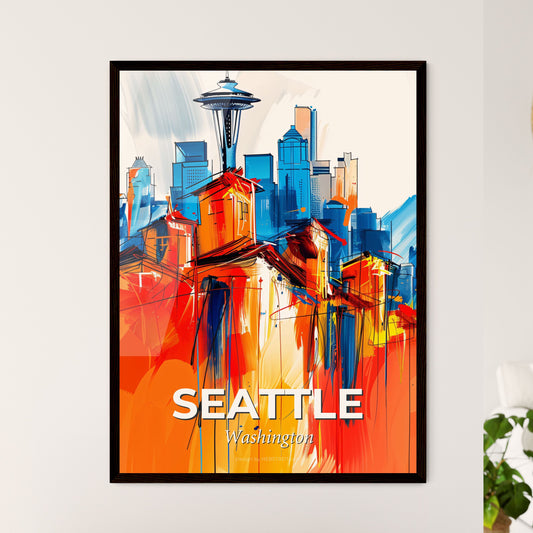 Vibrant Seattle, Washington - A Painting Of A City With A Space Needle