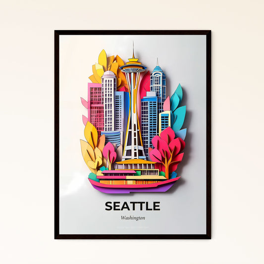 Vivid Seattle, Washington - a paper cut of a city with a tall building