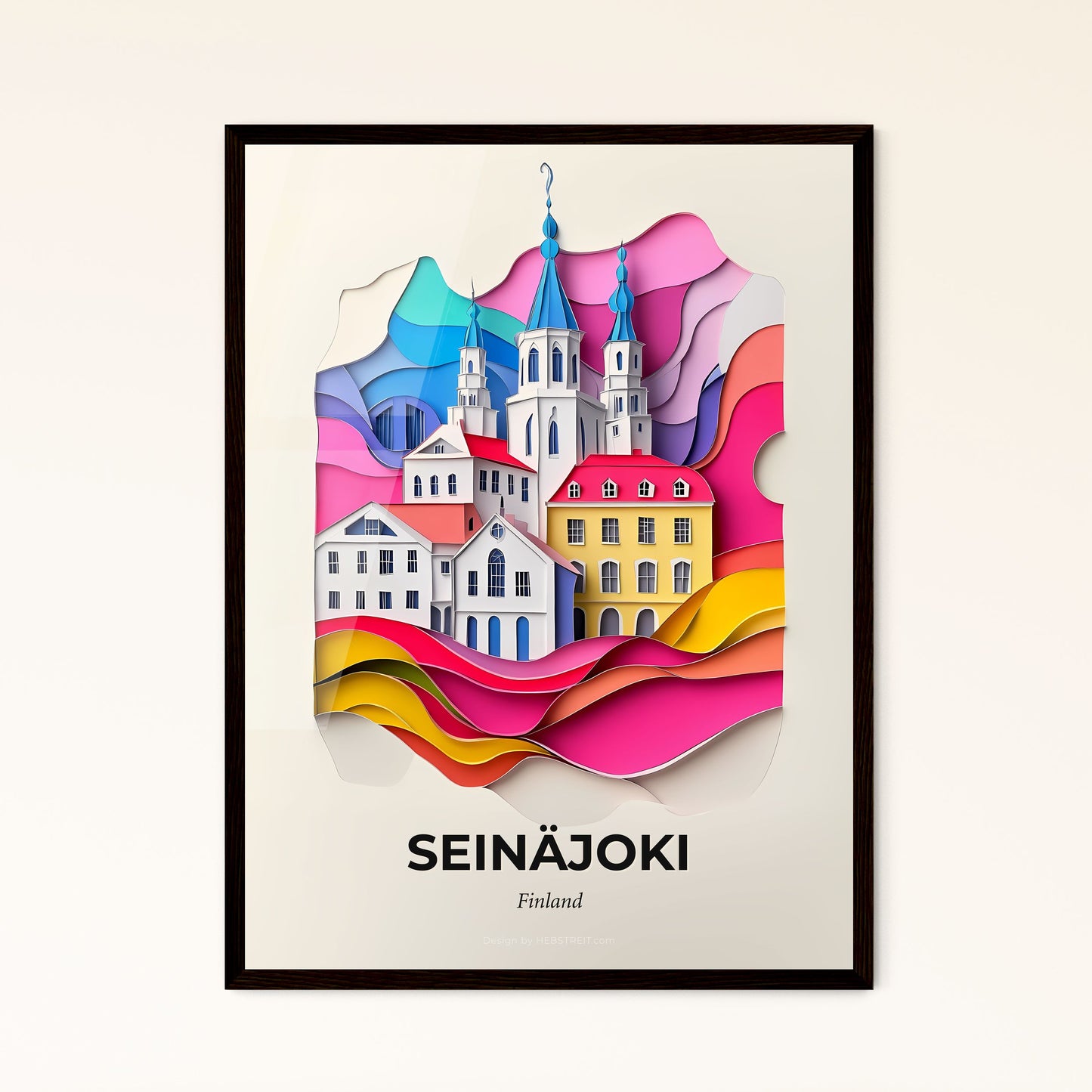 Vivid Seinäjoki, Finland - a paper cut of a city with a mountain in the background