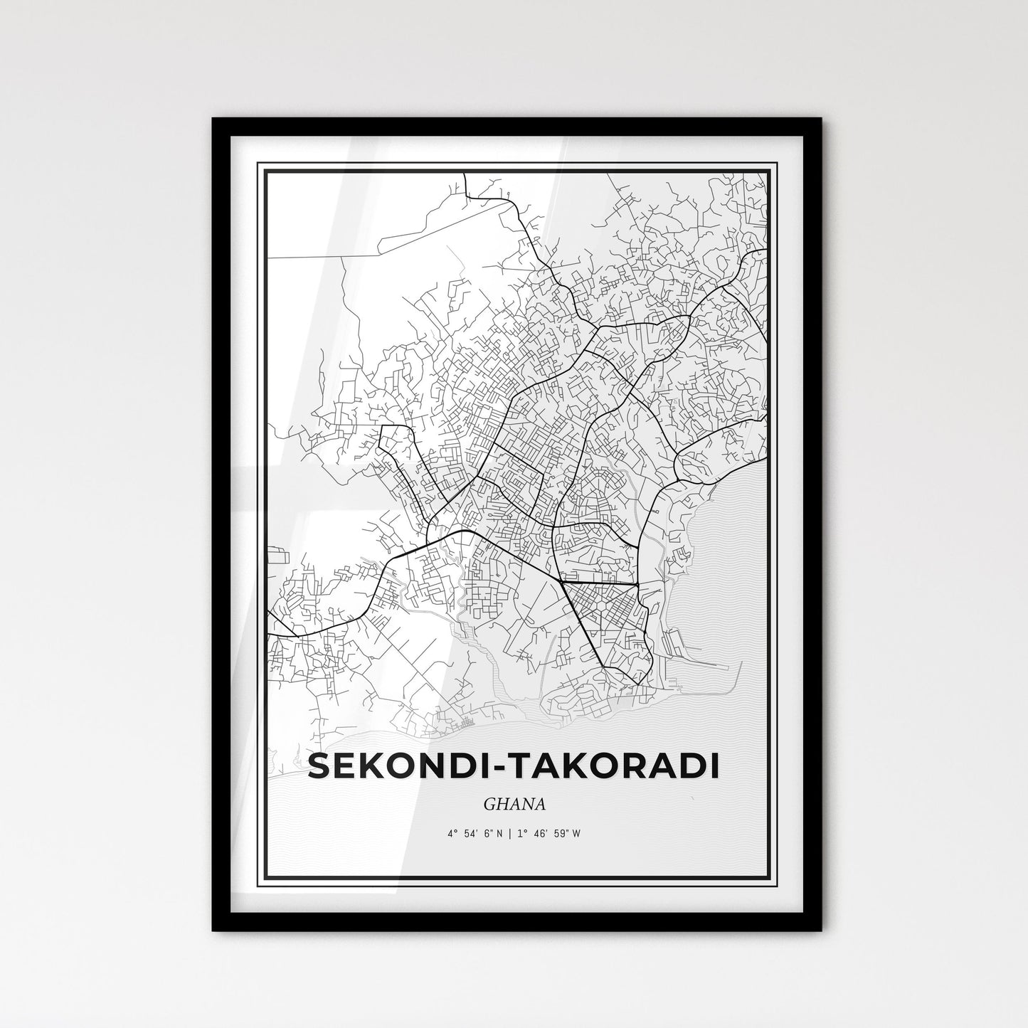 Sekondi-Takoradi Ghana - Scandinavian Style City Map for Modern Home Decor