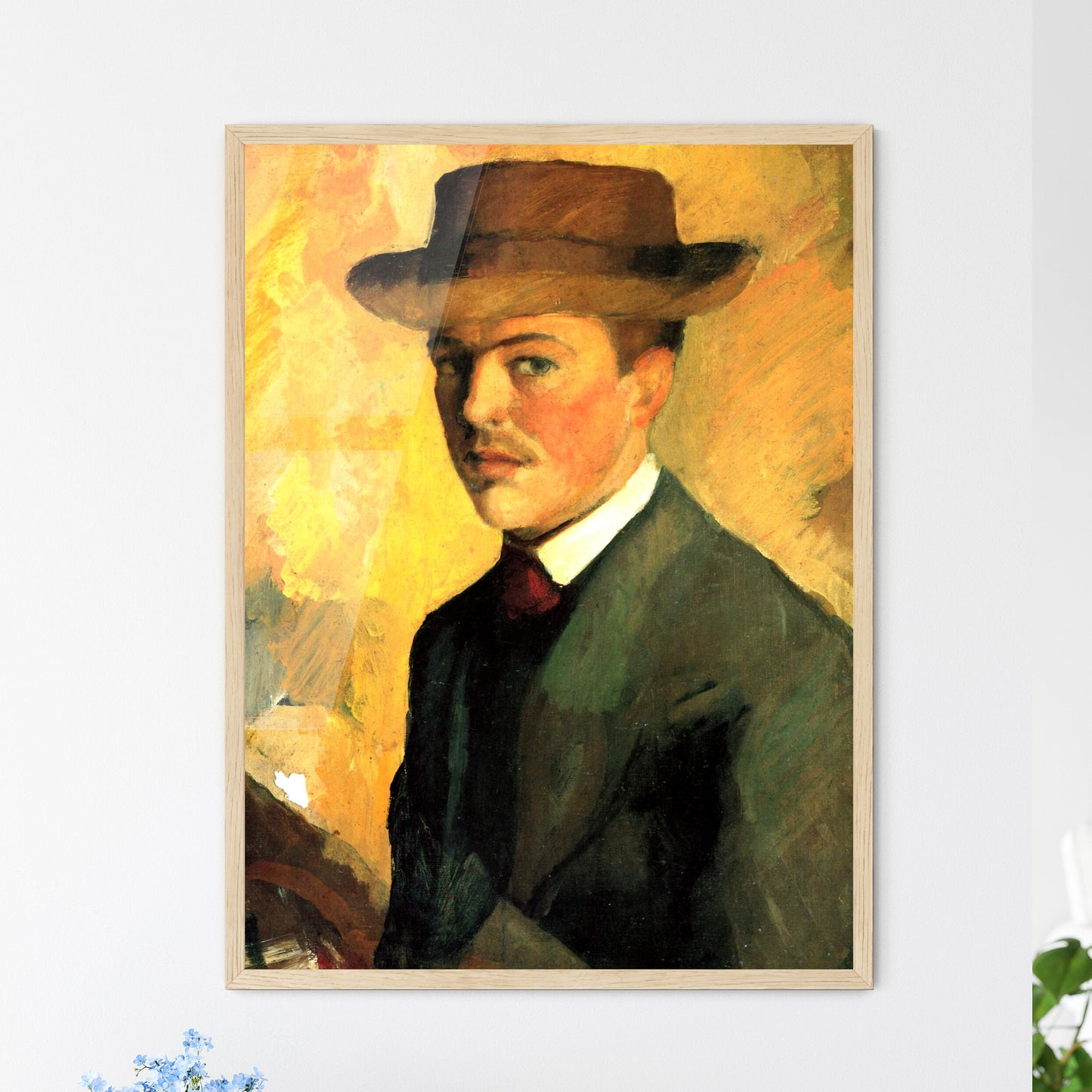 Selbstporträt mit Hut by August Macke Framed Art Print
