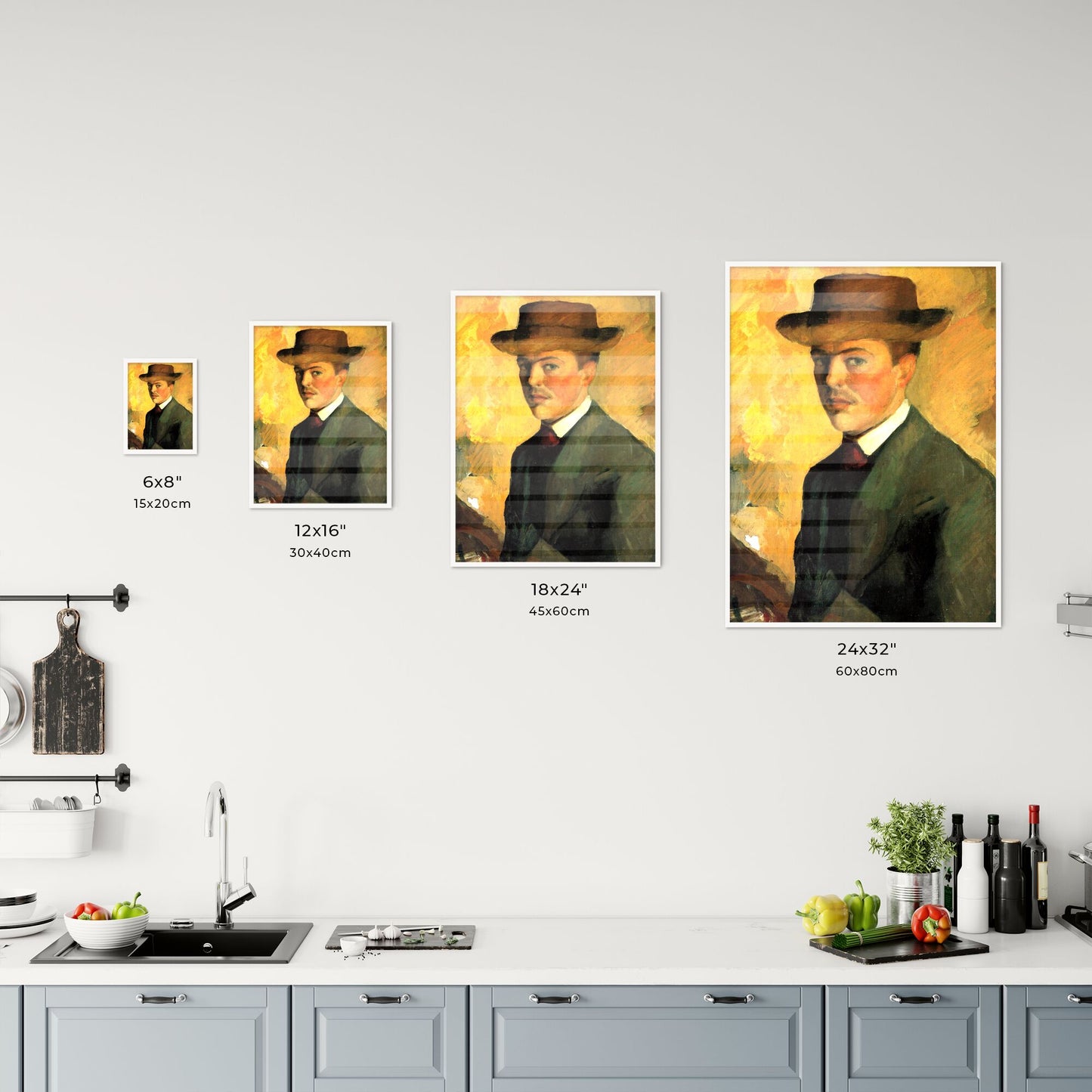 Selbstporträt mit Hut by August Macke Size Chart