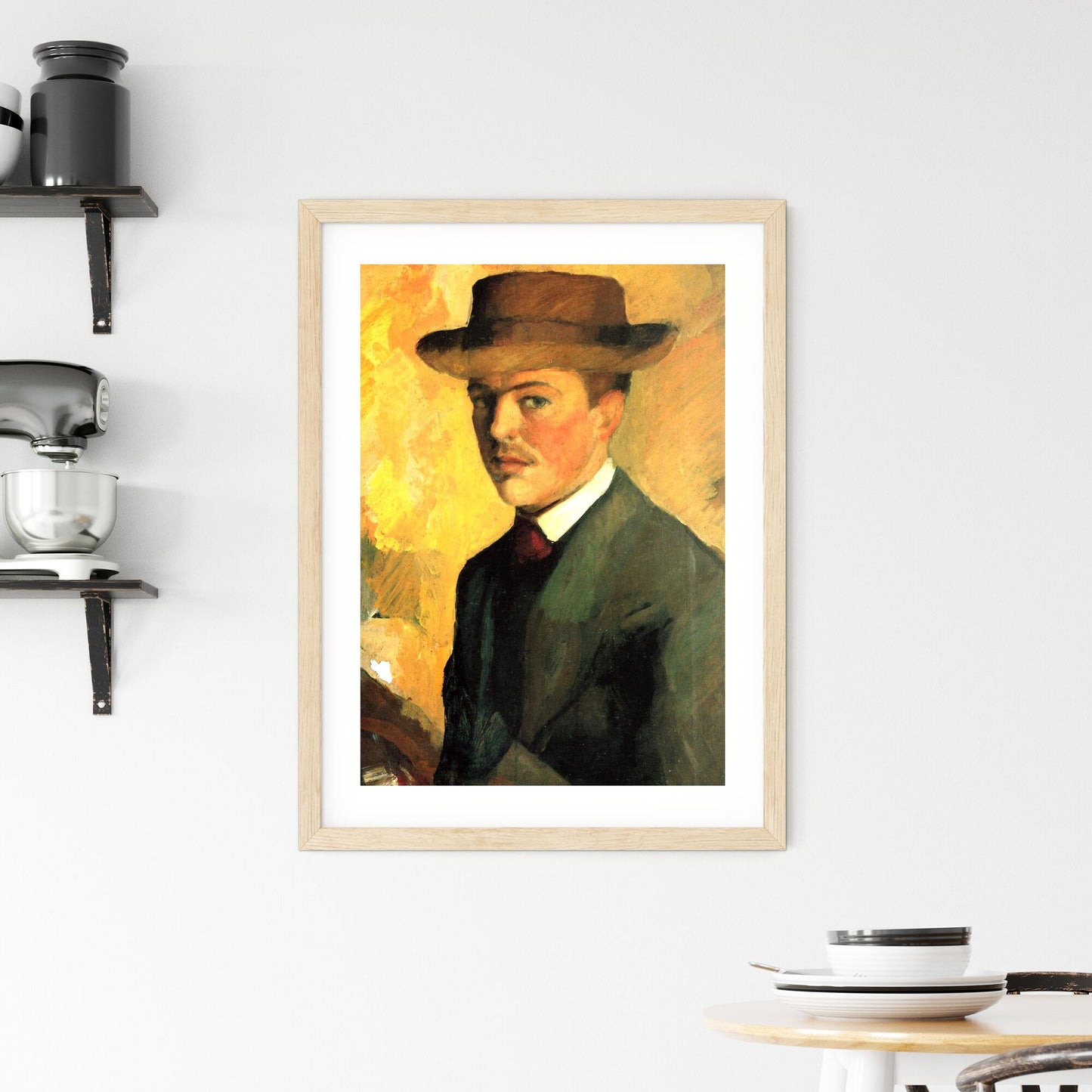 Framed Print of Selbstporträt mit Hut by August Macke