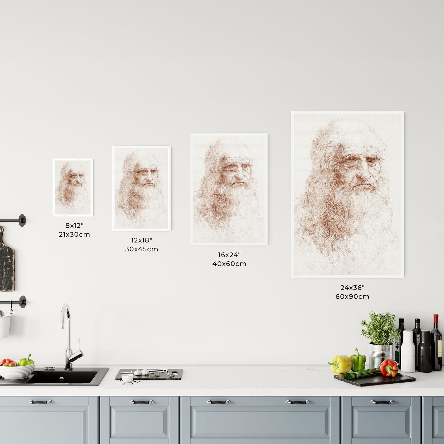 Self-portrait by Leonardo da Vinci Size Chart