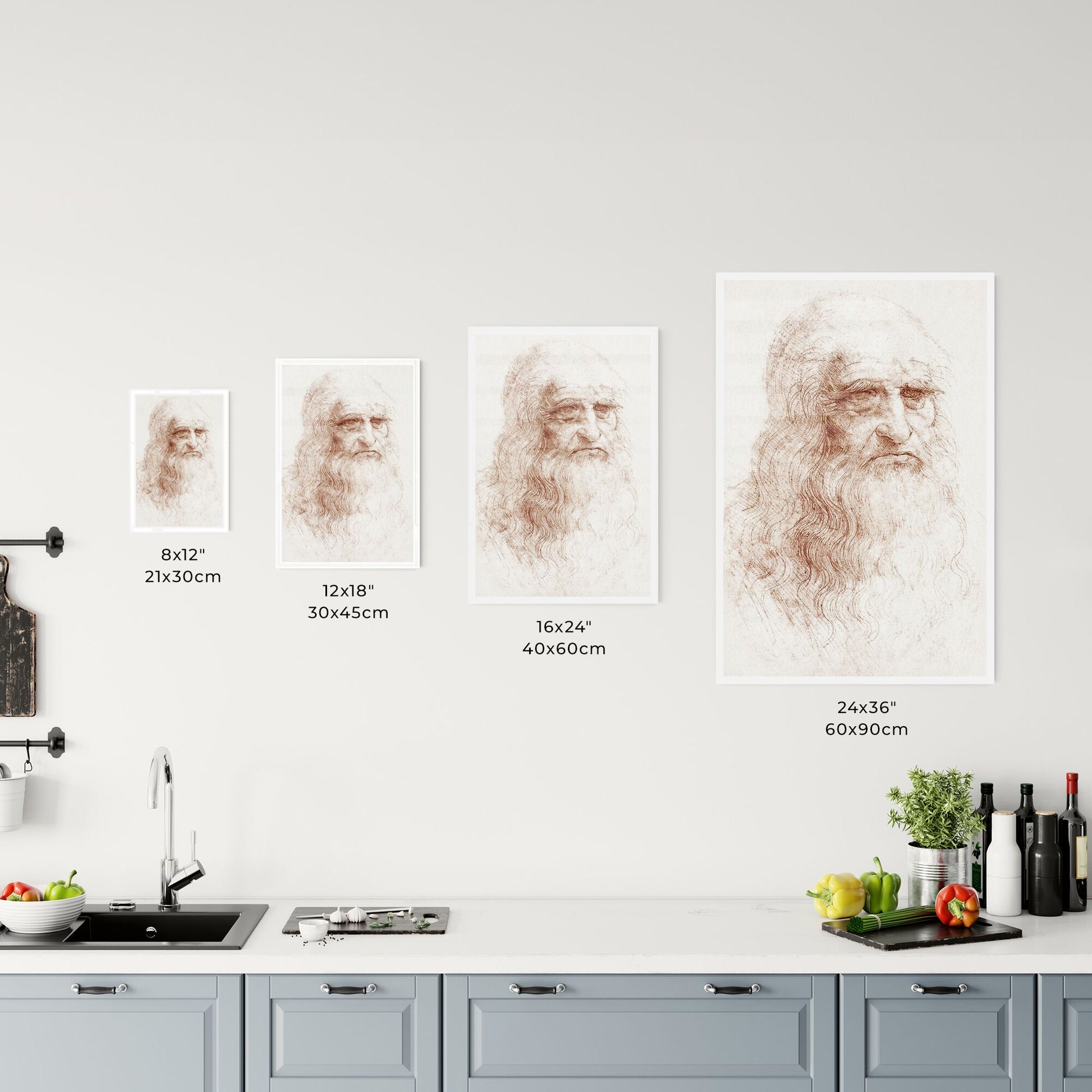 Self-portrait by Leonardo da Vinci Size Chart